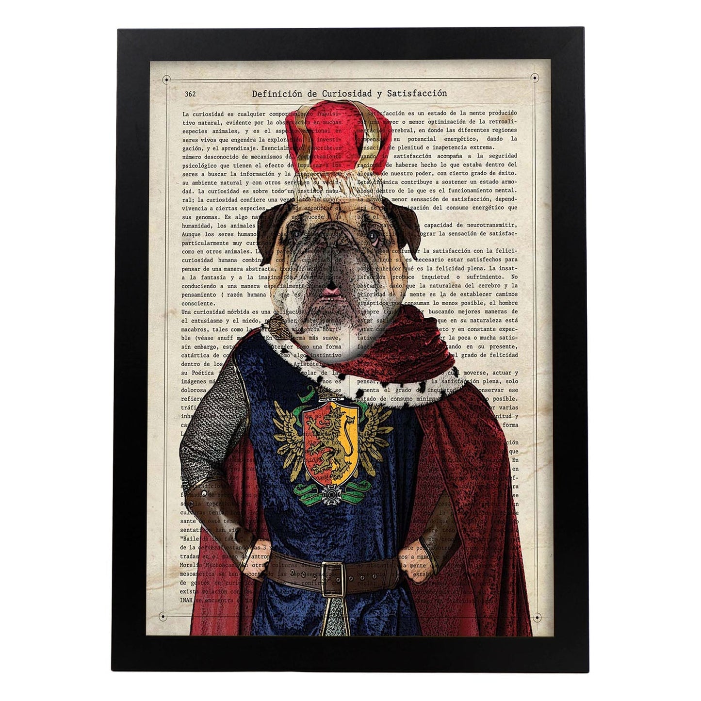 Poster de Perro Rey. Láminas de animales con definiciones. Ilustraciones de animales con textos.-Artwork-Nacnic-A3-Marco Negro-Nacnic Estudio SL