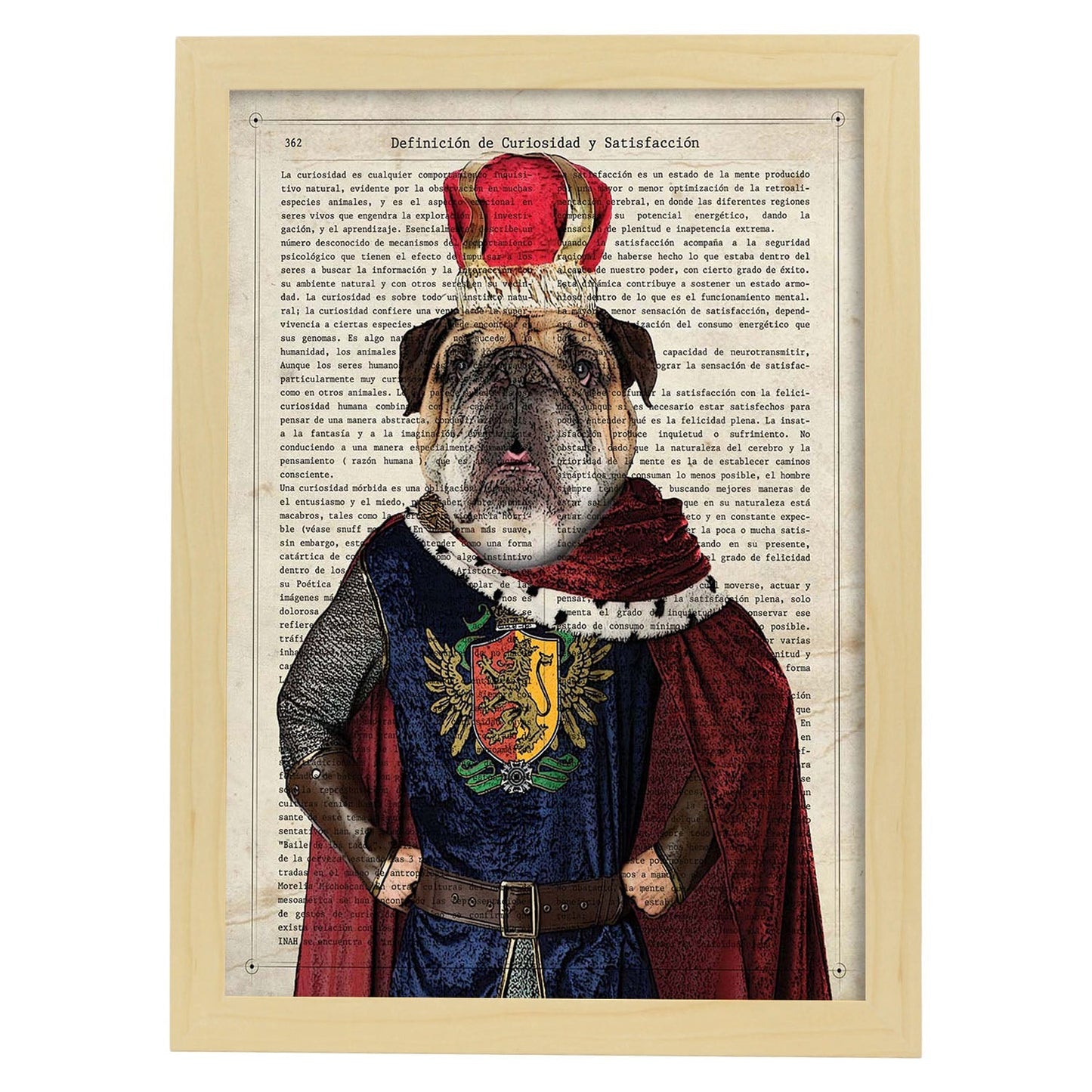 Poster de Perro Rey. Láminas de animales con definiciones. Ilustraciones de animales con textos.-Artwork-Nacnic-A4-Marco Madera clara-Nacnic Estudio SL