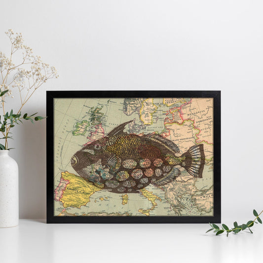 Poster de Pez en Europa. Láminas de mapas del mundo. Decoración con mapas e imágenes vintage.-Artwork-Nacnic-Nacnic Estudio SL