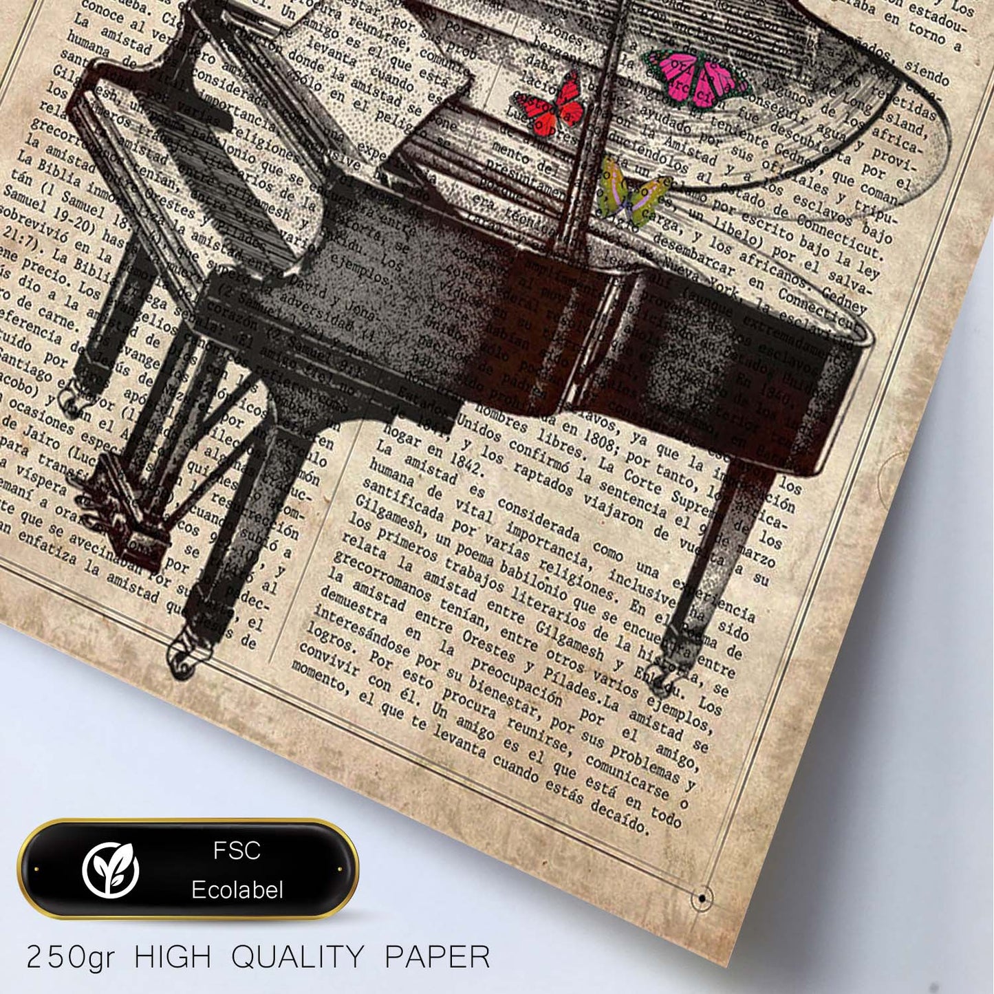 Poster de Piano con mariposas. Láminas musicales con definiciones para-Artwork-Nacnic-Nacnic Estudio SL