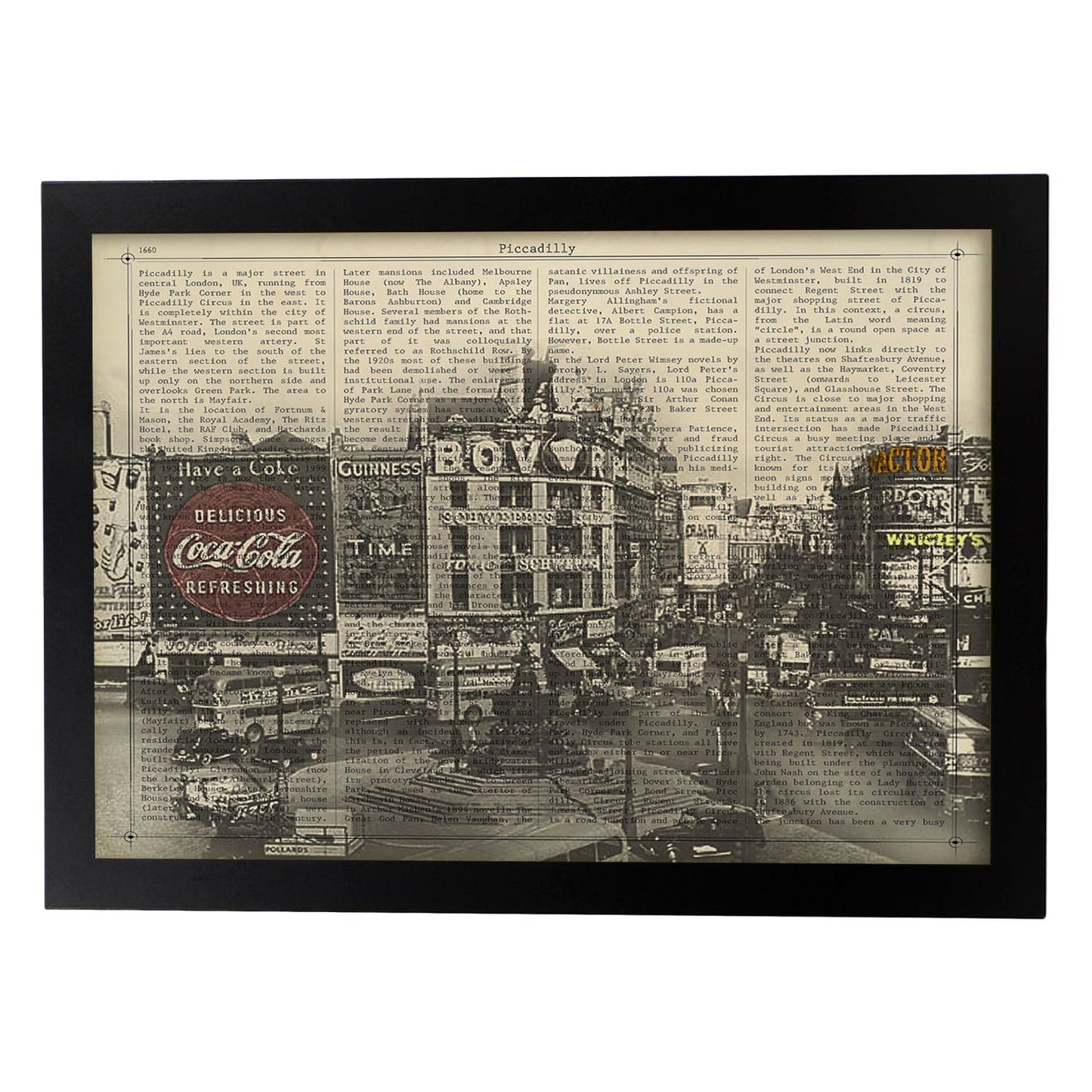 Poster de Piccadilly Circus (Londres). Láminas e ilustraciones de ciudades del mundo y monumentos famosos.-Artwork-Nacnic-A3-Marco Negro-Nacnic Estudio SL