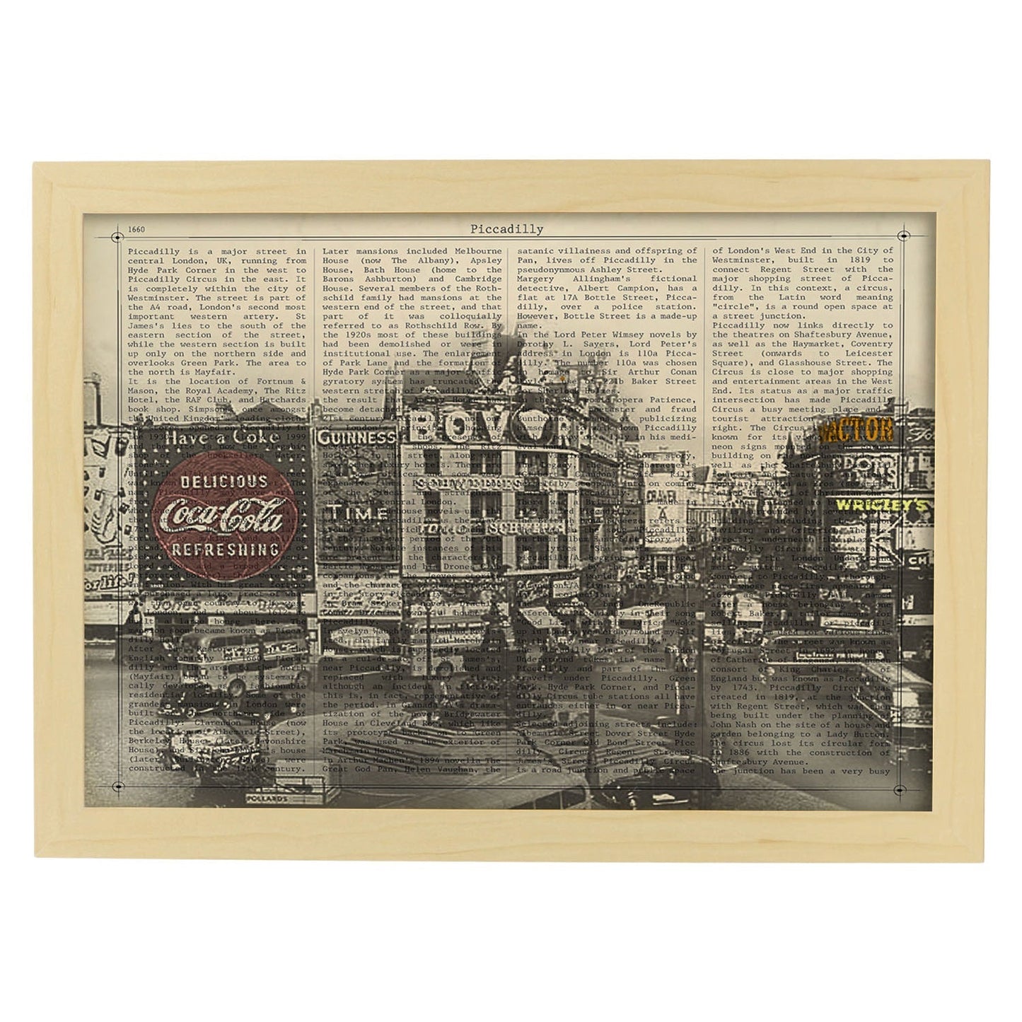 Poster de Piccadilly Circus (Londres). Láminas e ilustraciones de ciudades del mundo y monumentos famosos.-Artwork-Nacnic-A4-Marco Madera clara-Nacnic Estudio SL