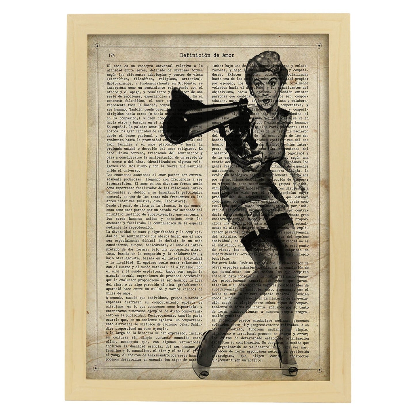 Poster de Pin up pistolera. Láminas con diseño Pin-Up para decoración de hogar. Regalo para chica pin-up.-Artwork-Nacnic-A3-Marco Madera clara-Nacnic Estudio SL