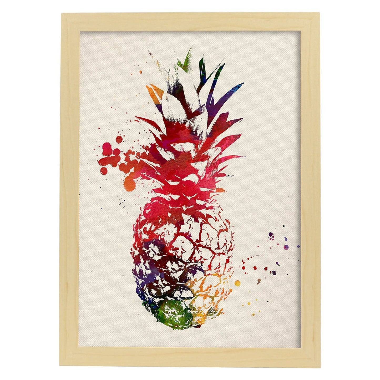Poster de Piña con diseño acuarela. Mix de láminas con estilo acuarela-Artwork-Nacnic-A3-Marco Madera clara-Nacnic Estudio SL