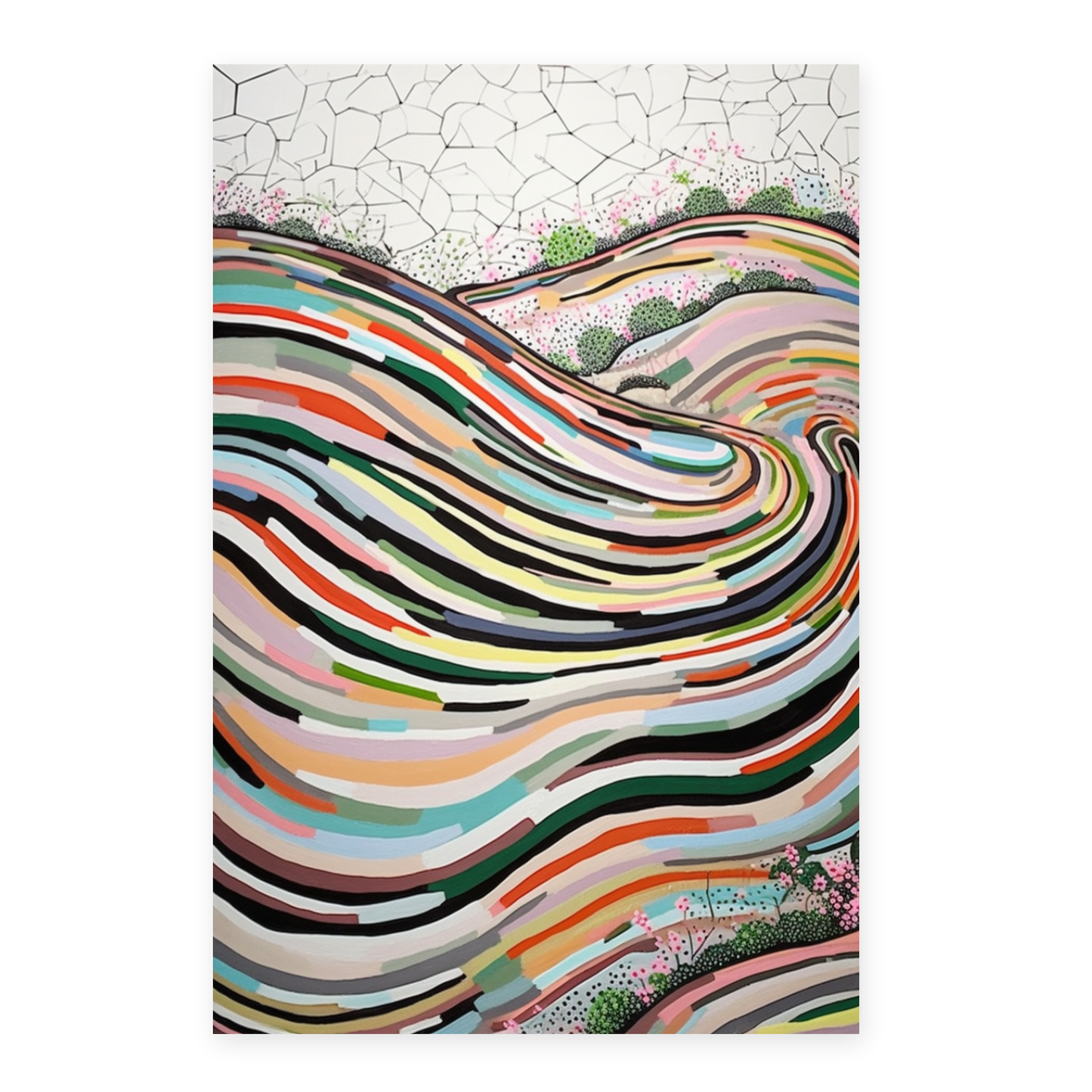 Póster de pintura abstracta con líneas curvas creada por Wu Guanzho
