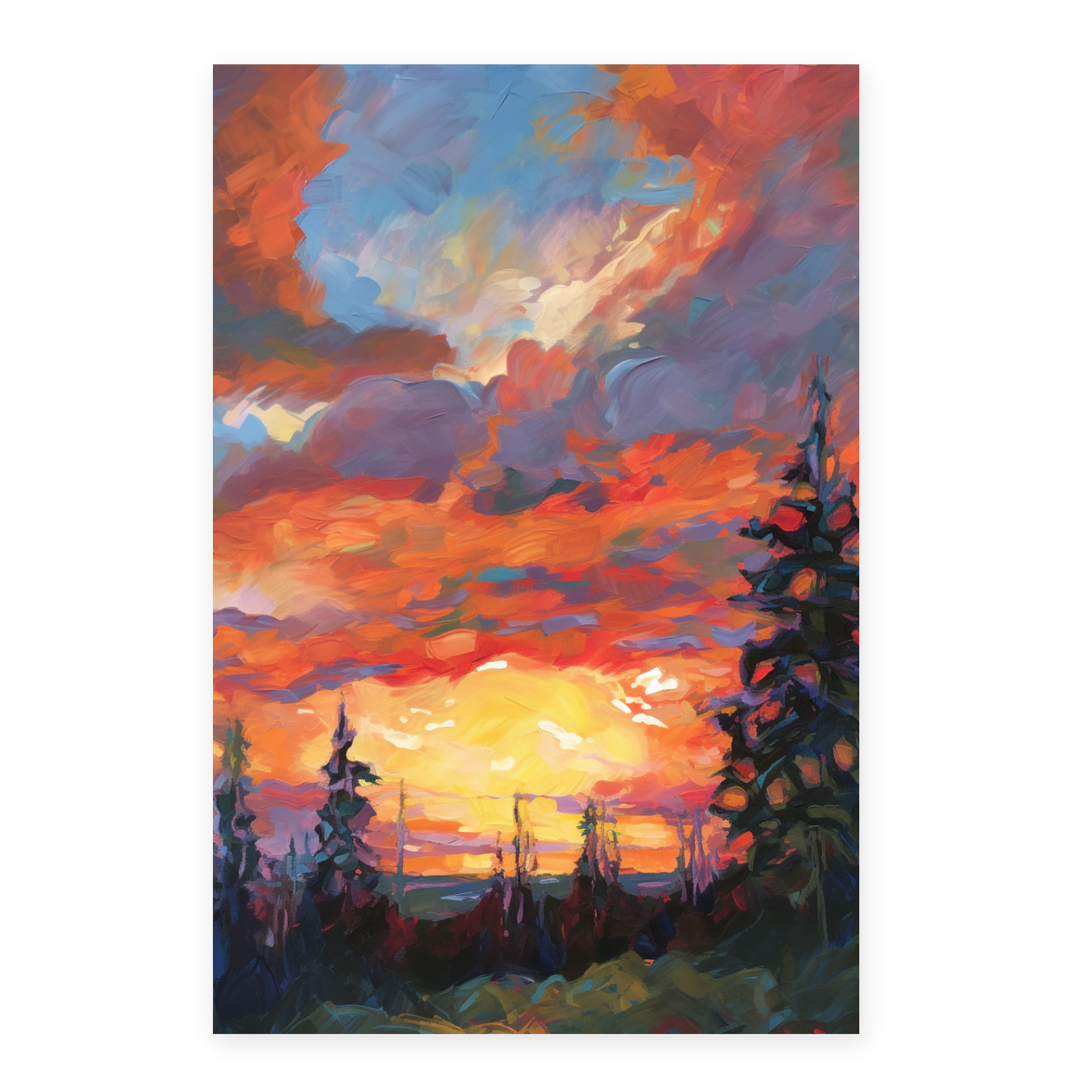 Póster Fauvista de Puesta de Sol en Óleo