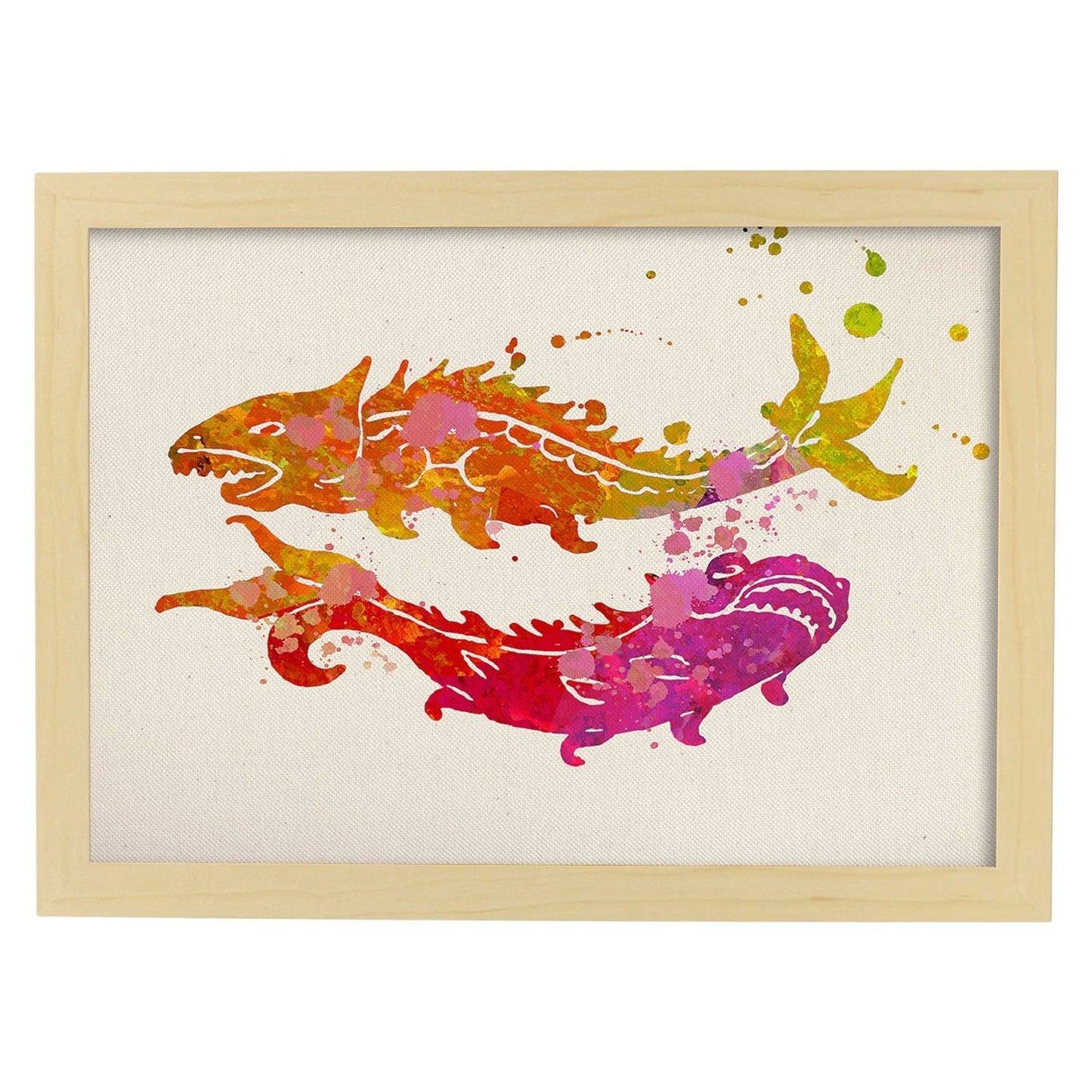 Poster de Piscis a estilo acuarela. Láminas de los símbolos del zodiaco con diseños coloridos de pintura acuarela.-Artwork-Nacnic-A3-Marco Madera clara-Nacnic Estudio SL