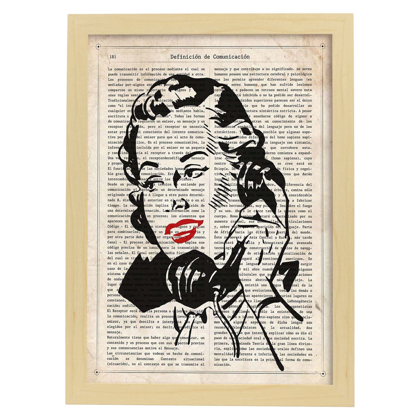 Poster de Pop Art. Lámina de Mujer al telefono. Diseños coloridos con temática Pop Art.-Artwork-Nacnic-A3-Marco Madera clara-Nacnic Estudio SL