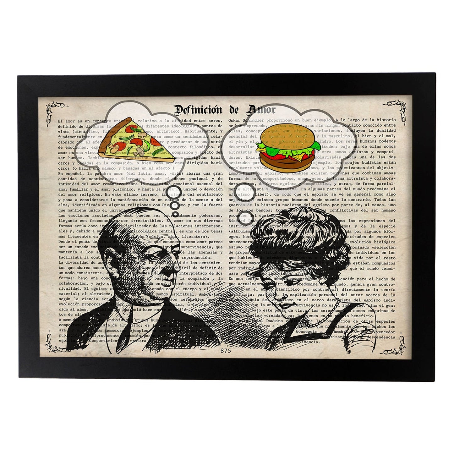 Poster de Pop Art. Lámina de Pareja pensando en la cena. Diseños coloridos con temática Pop Art.-Artwork-Nacnic-A4-Marco Negro-Nacnic Estudio SL