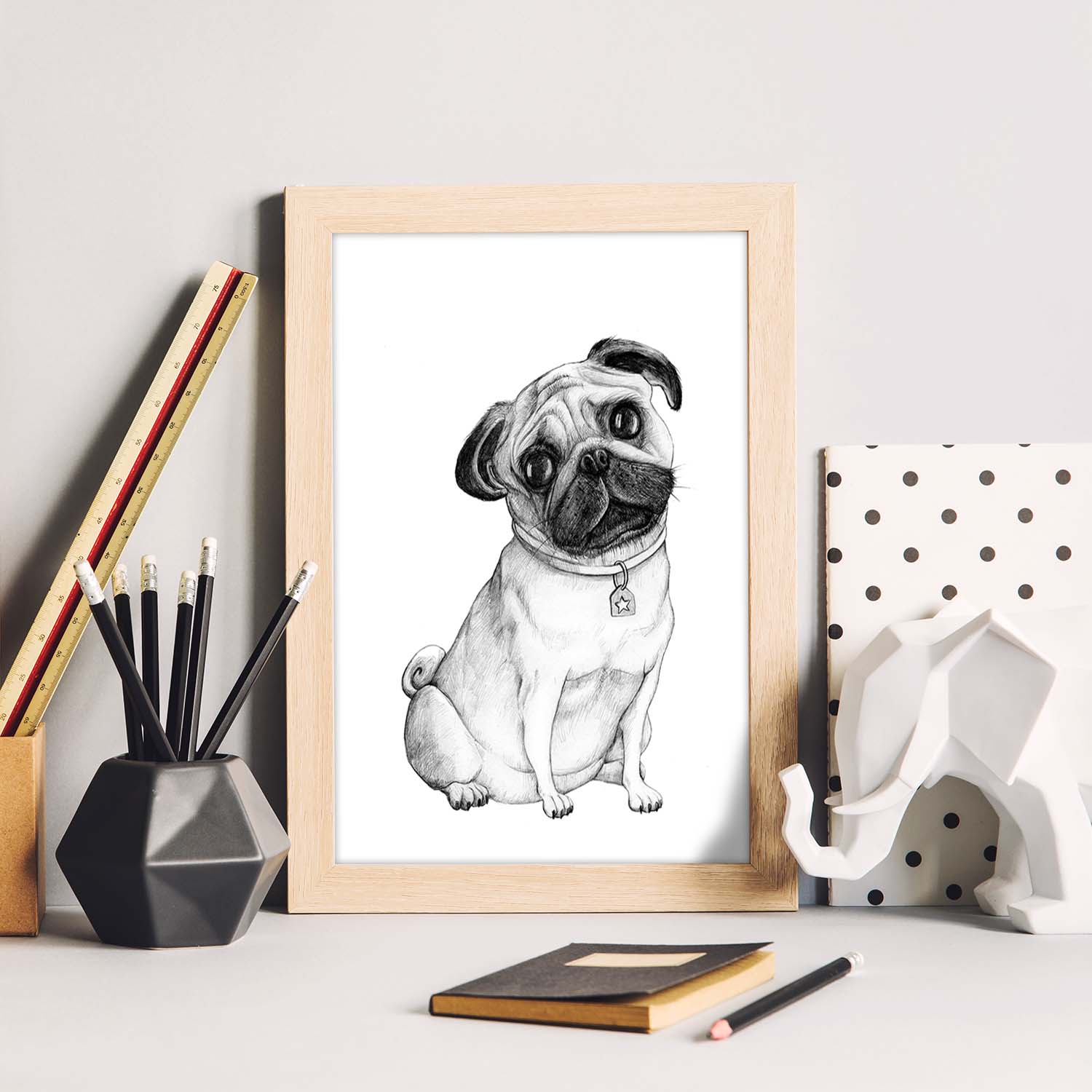 Poster de Pug blanco. Lámina decorativa de perros.-Artwork-Nacnic-Nacnic Estudio SL