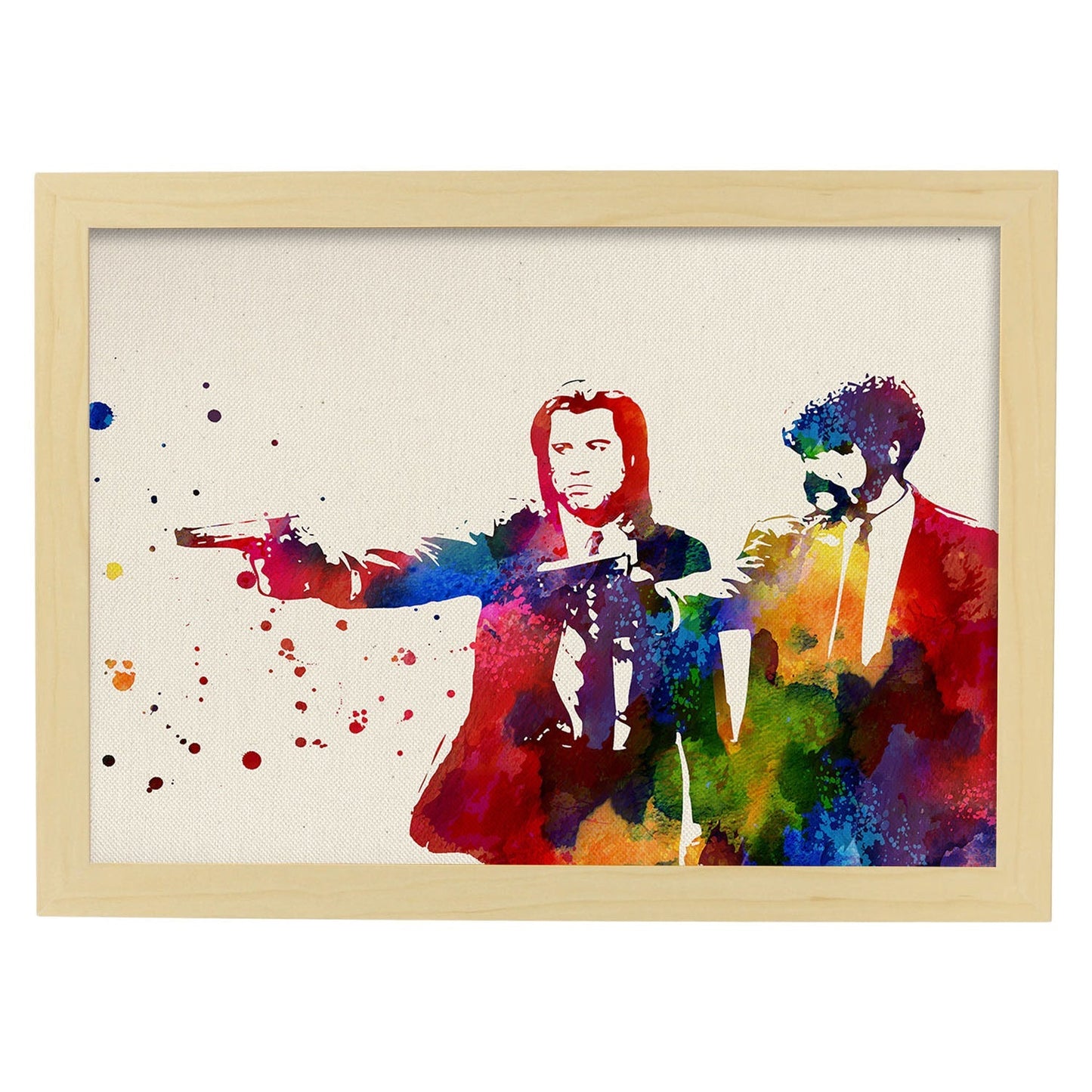 Poster de Pulp Fiction con diseño acuarela. Mix de láminas con estilo acuarela-Artwork-Nacnic-A4-Marco Madera clara-Nacnic Estudio SL