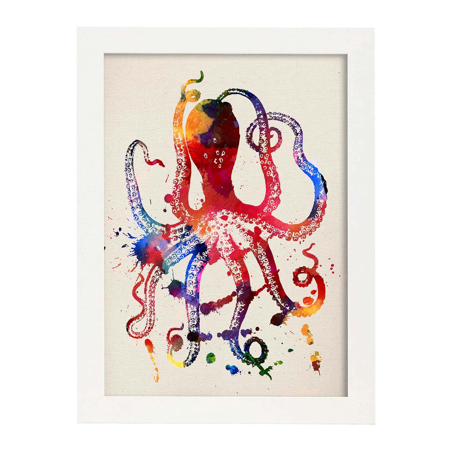 Poster de Pulpo con diseño acuarela. Mix de láminas con estilo acuarela-Artwork-Nacnic-A3-Marco Blanco-Nacnic Estudio SL