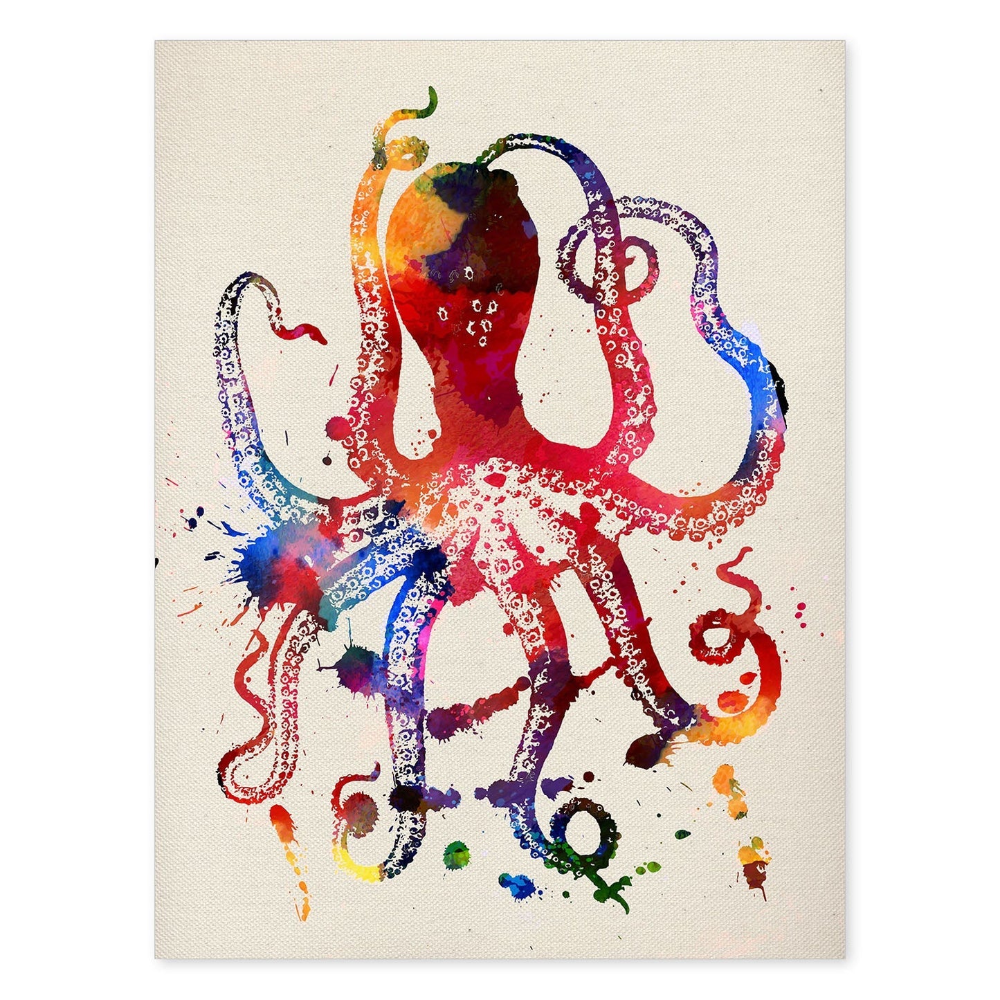 Poster de Pulpo con diseño acuarela. Mix de láminas con estilo acuarela-Artwork-Nacnic-A4-Sin marco-Nacnic Estudio SL