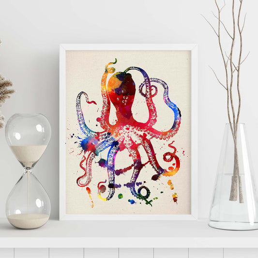 Poster de Pulpo con diseño acuarela. Mix de láminas con estilo acuarela-Artwork-Nacnic-Nacnic Estudio SL