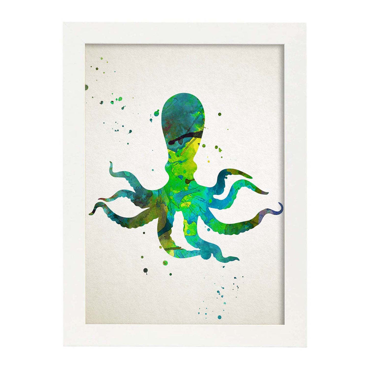 Poster de Pulpo estilo acuarela. Láminas de animales con estilo acuarela-Artwork-Nacnic-A3-Marco Blanco-Nacnic Estudio SL