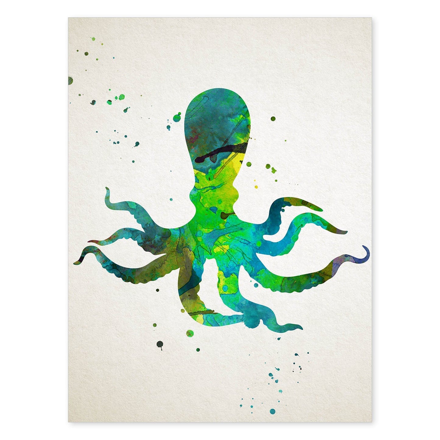 Poster de Pulpo estilo acuarela. Láminas de animales con estilo acuarela-Artwork-Nacnic-A4-Sin marco-Nacnic Estudio SL