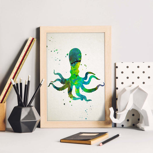 Poster de Pulpo estilo acuarela. Láminas de animales con estilo acuarela-Artwork-Nacnic-Nacnic Estudio SL