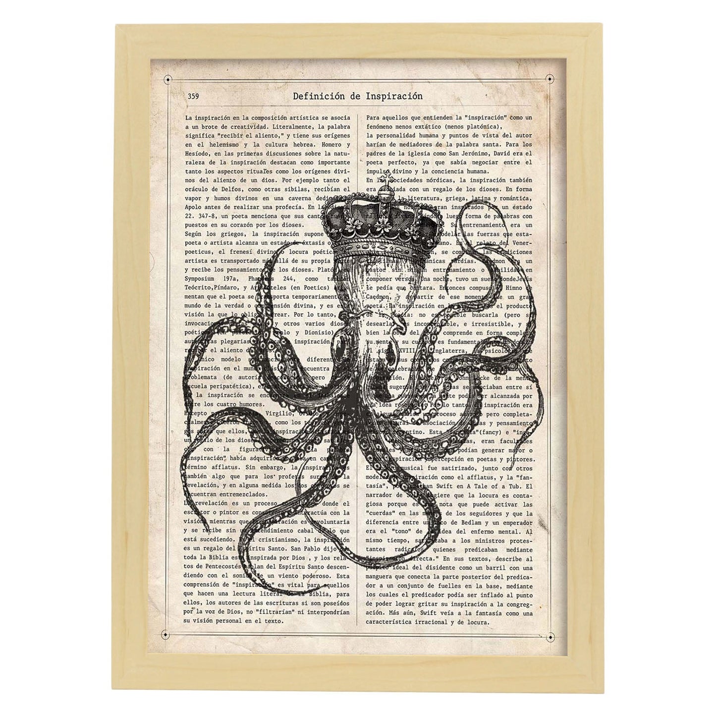 Poster de Pulpo reina. Láminas de animales con definiciones. Ilustraciones de animales con textos.-Artwork-Nacnic-A3-Marco Madera clara-Nacnic Estudio SL