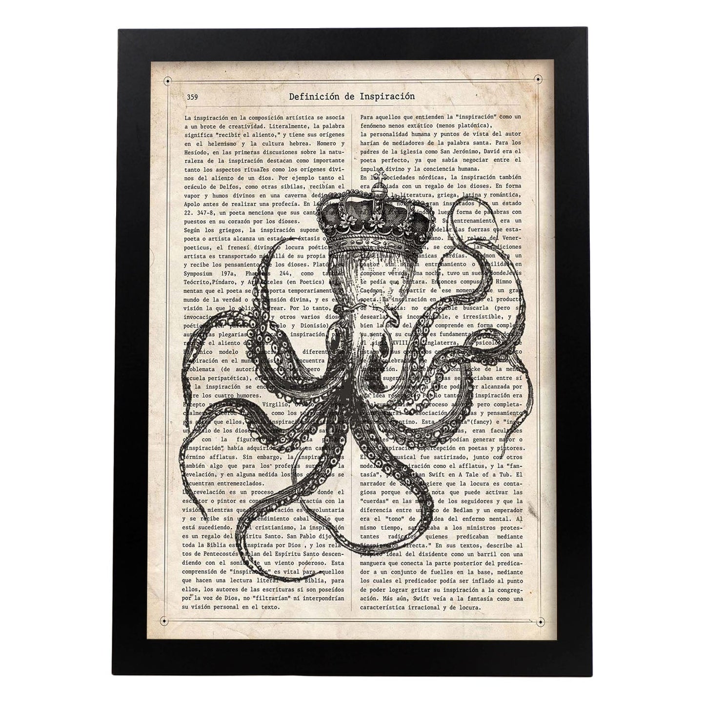 Poster de Pulpo reina. Láminas de animales con definiciones. Ilustraciones de animales con textos.-Artwork-Nacnic-A3-Marco Negro-Nacnic Estudio SL