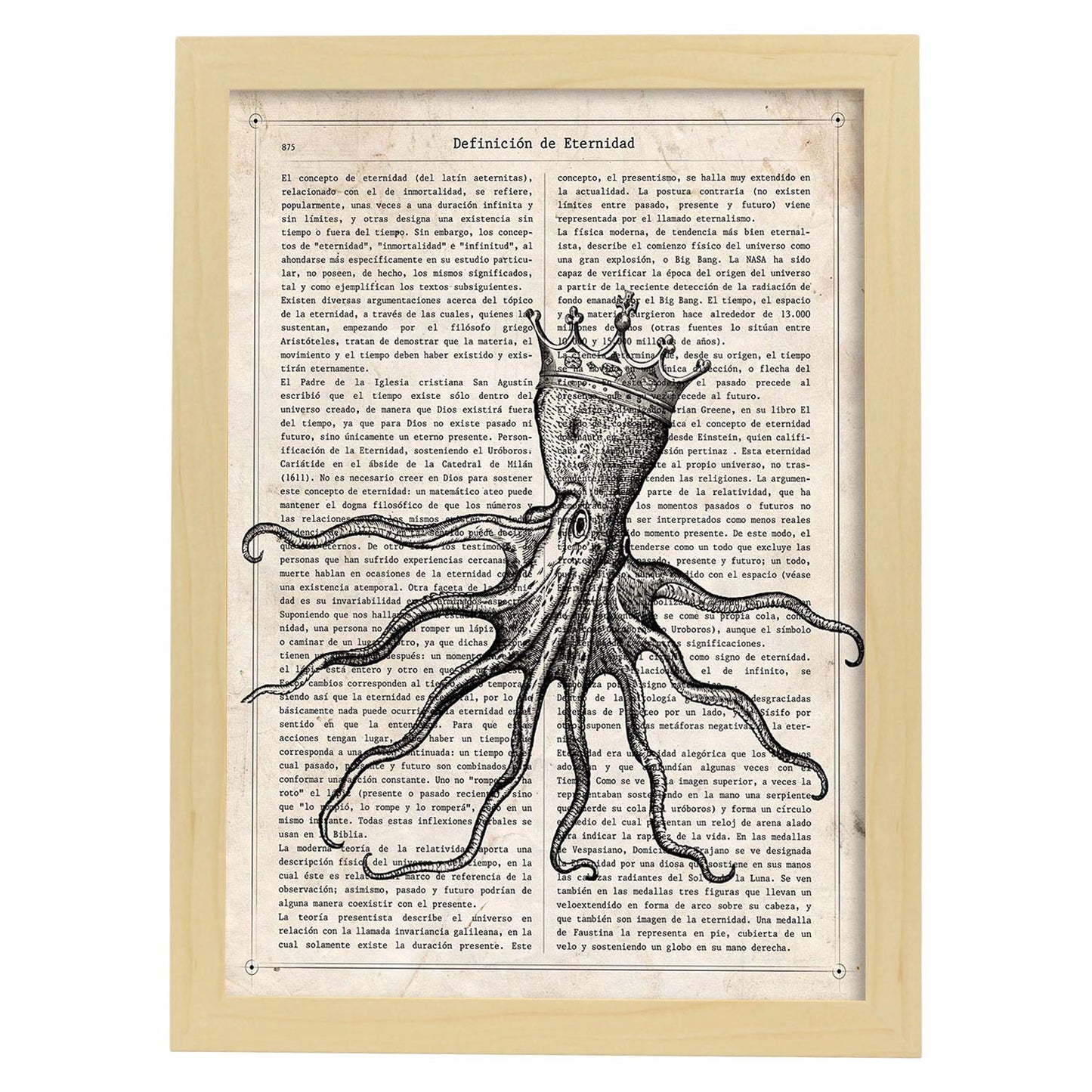 Poster de Pulpo rey. Láminas de animales con definiciones. Ilustraciones de animales con textos.-Artwork-Nacnic-A4-Marco Madera clara-Nacnic Estudio SL