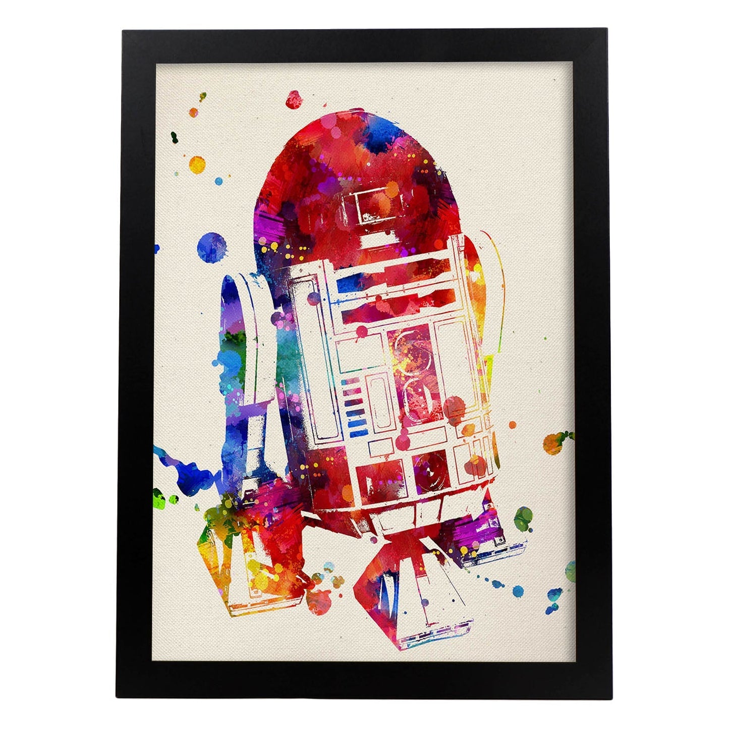 Poster de R2D2 estilo acuarela. Láminas de cine, películas, y actores. Posters de películas antiguas con estilo acuarela.-Artwork-Nacnic-A4-Marco Negro-Nacnic Estudio SL