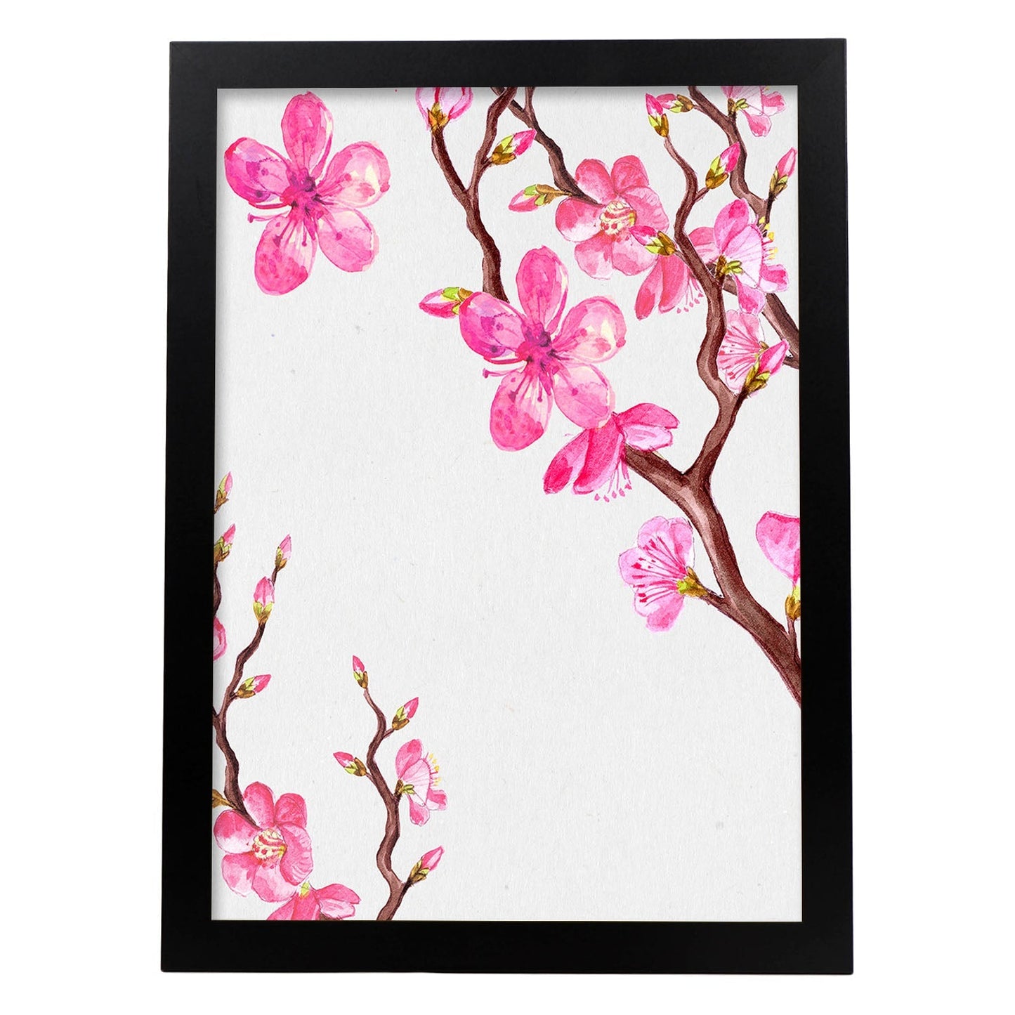 Poster de ramas con estilo de óleo. Lámina Ramas 5, con dibujos pintados de ramas, hojas, y flores.-Artwork-Nacnic-A4-Marco Negro-Nacnic Estudio SL