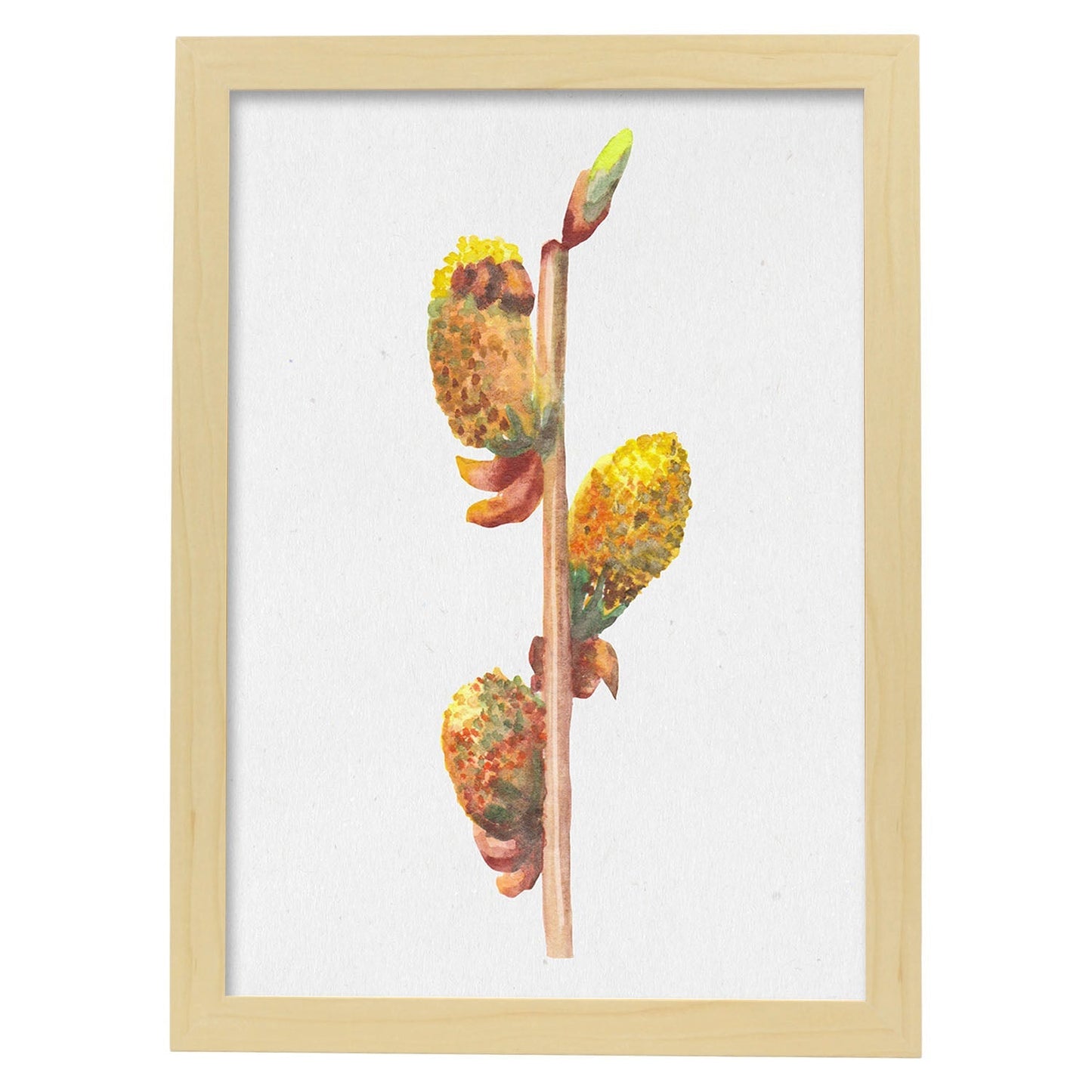Poster de ramas con estilo de óleo. Lámina Ramas 7, con dibujos pintados de ramas, hojas, y flores.-Artwork-Nacnic-A4-Marco Madera clara-Nacnic Estudio SL
