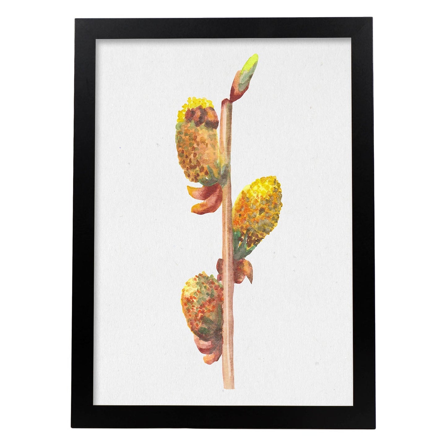 Poster de ramas con estilo de óleo. Lámina Ramas 7, con dibujos pintados de ramas, hojas, y flores.-Artwork-Nacnic-A4-Marco Negro-Nacnic Estudio SL
