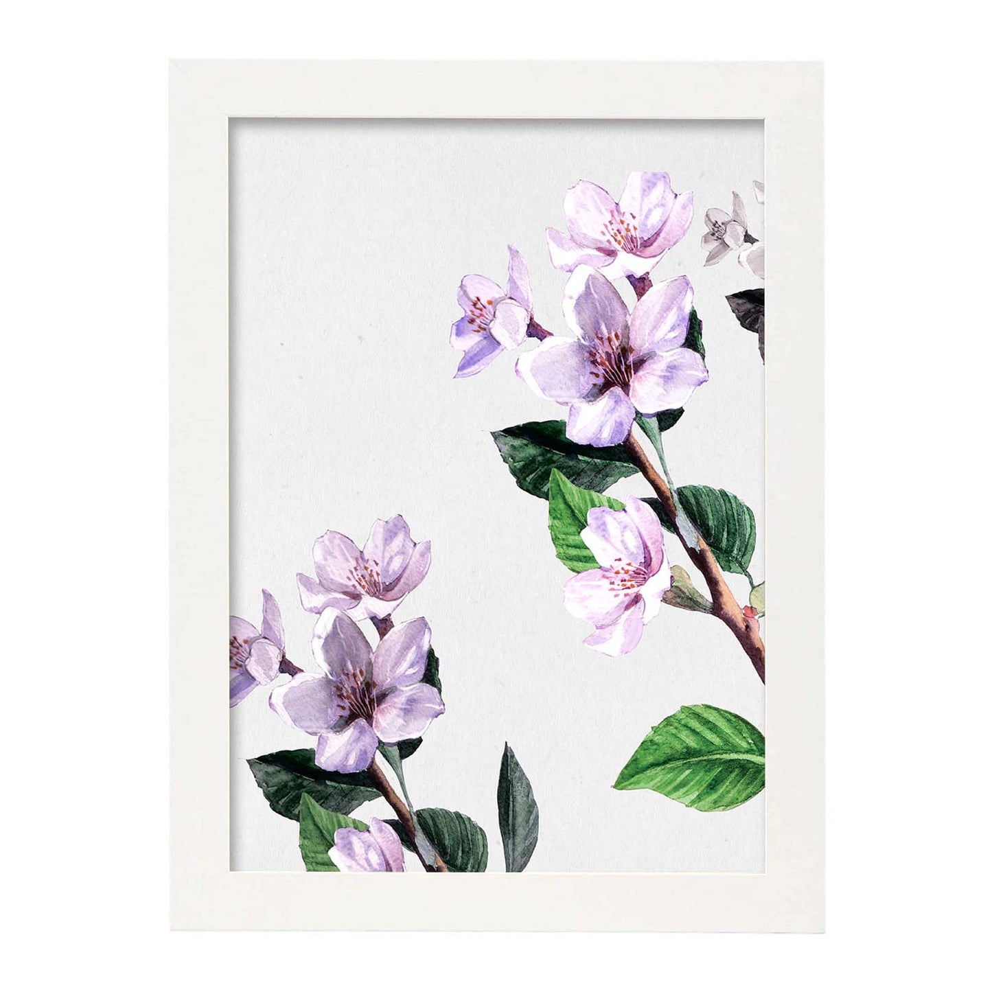 Poster de ramas con estilo de óleo. Lámina Ramas 9, con dibujos pintados de ramas, hojas, y flores.-Artwork-Nacnic-A3-Marco Blanco-Nacnic Estudio SL