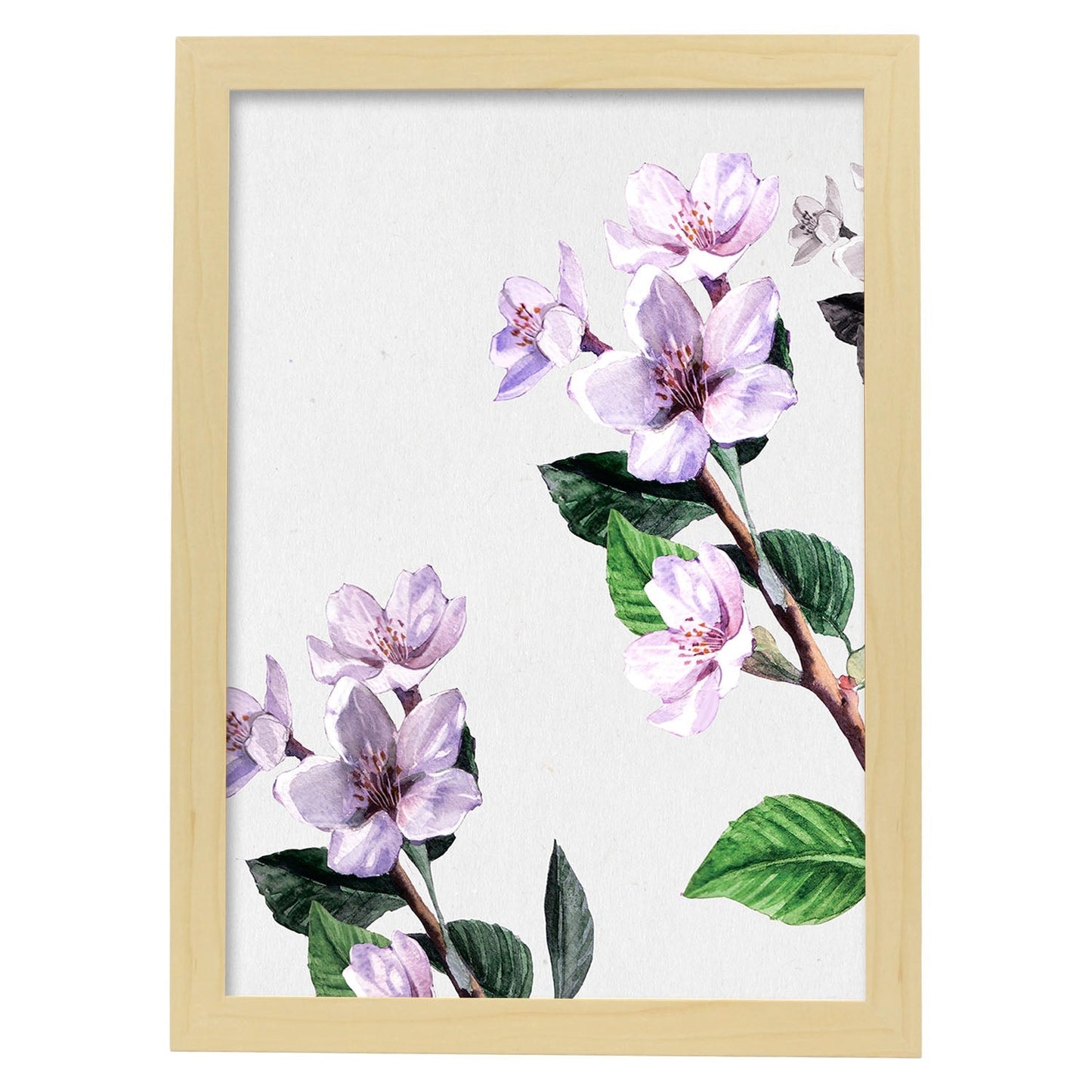 Poster de ramas con estilo de óleo. Lámina Ramas 9, con dibujos pintados de ramas, hojas, y flores.-Artwork-Nacnic-A4-Marco Madera clara-Nacnic Estudio SL