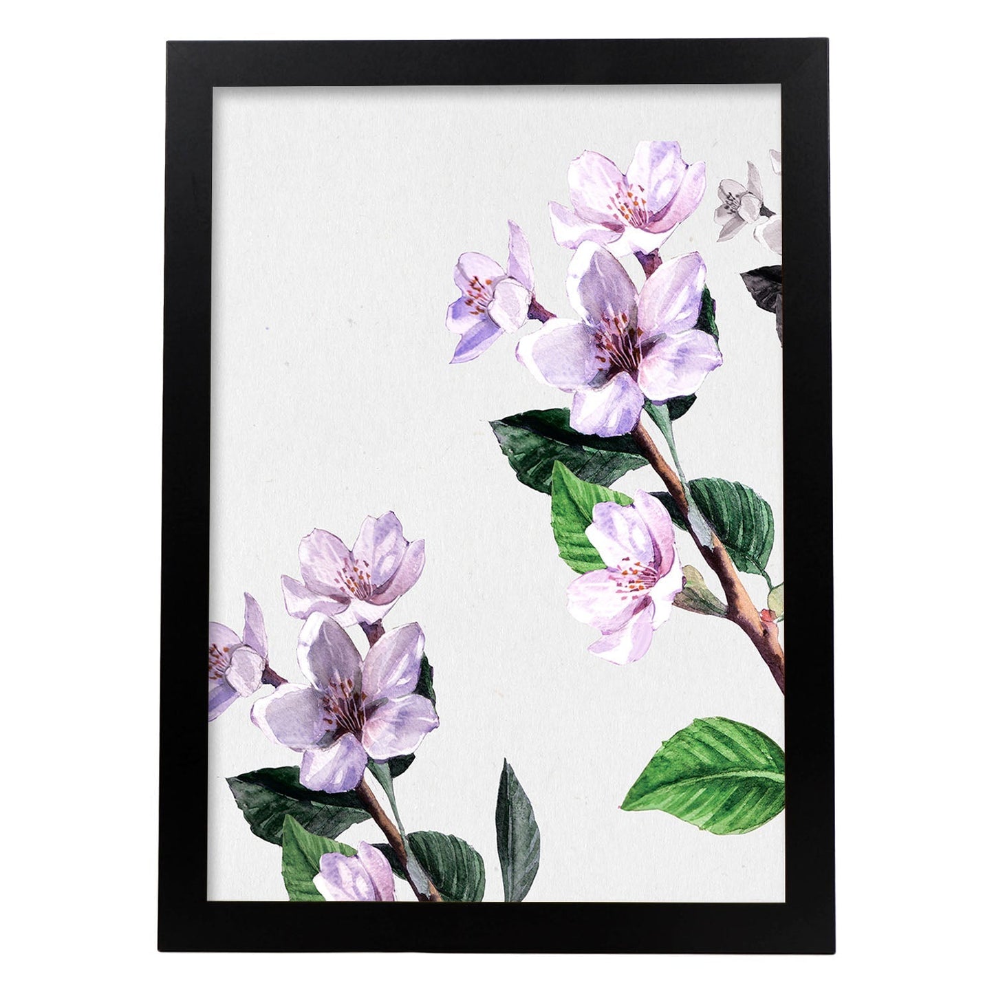 Poster de ramas con estilo de óleo. Lámina Ramas 9, con dibujos pintados de ramas, hojas, y flores.-Artwork-Nacnic-A4-Marco Negro-Nacnic Estudio SL