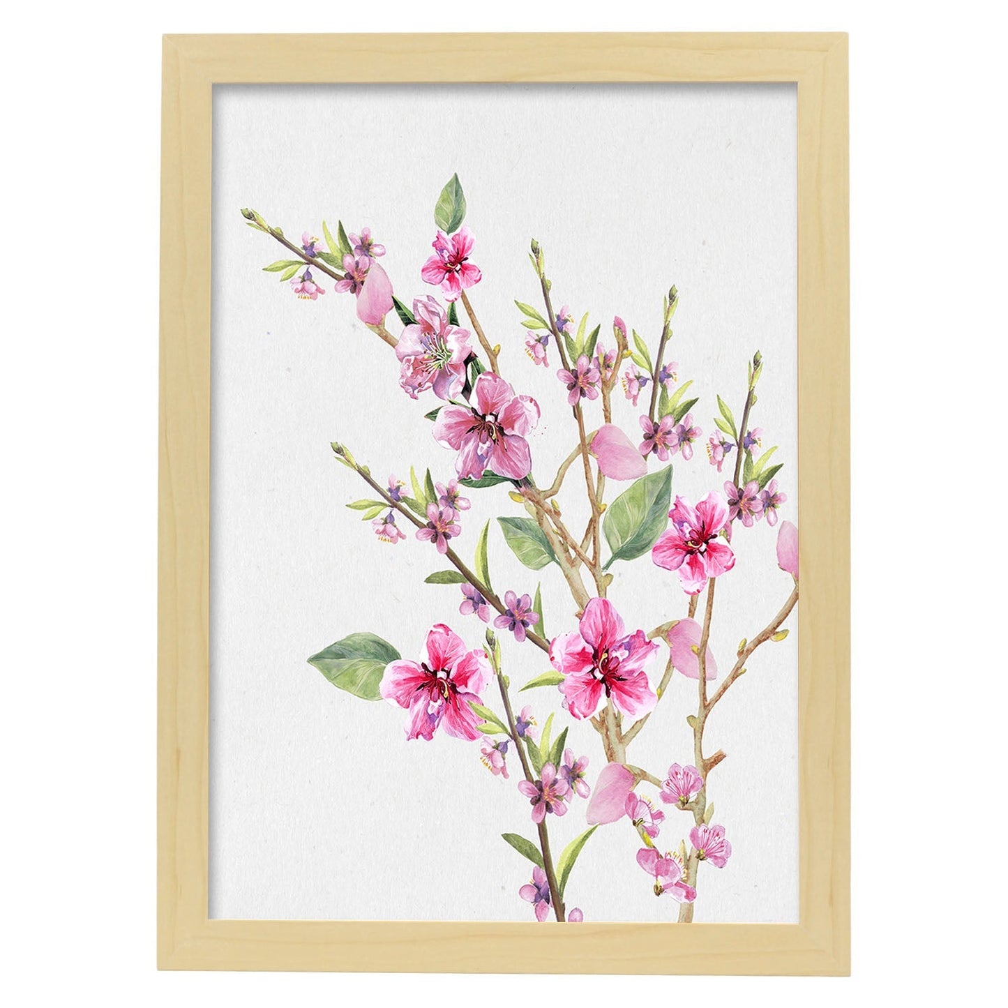 Poster de ramas con estilo de óleo. Lámina Ramas, con dibujos pintados de ramas, hojas, y flores.-Artwork-Nacnic-A4-Marco Madera clara-Nacnic Estudio SL