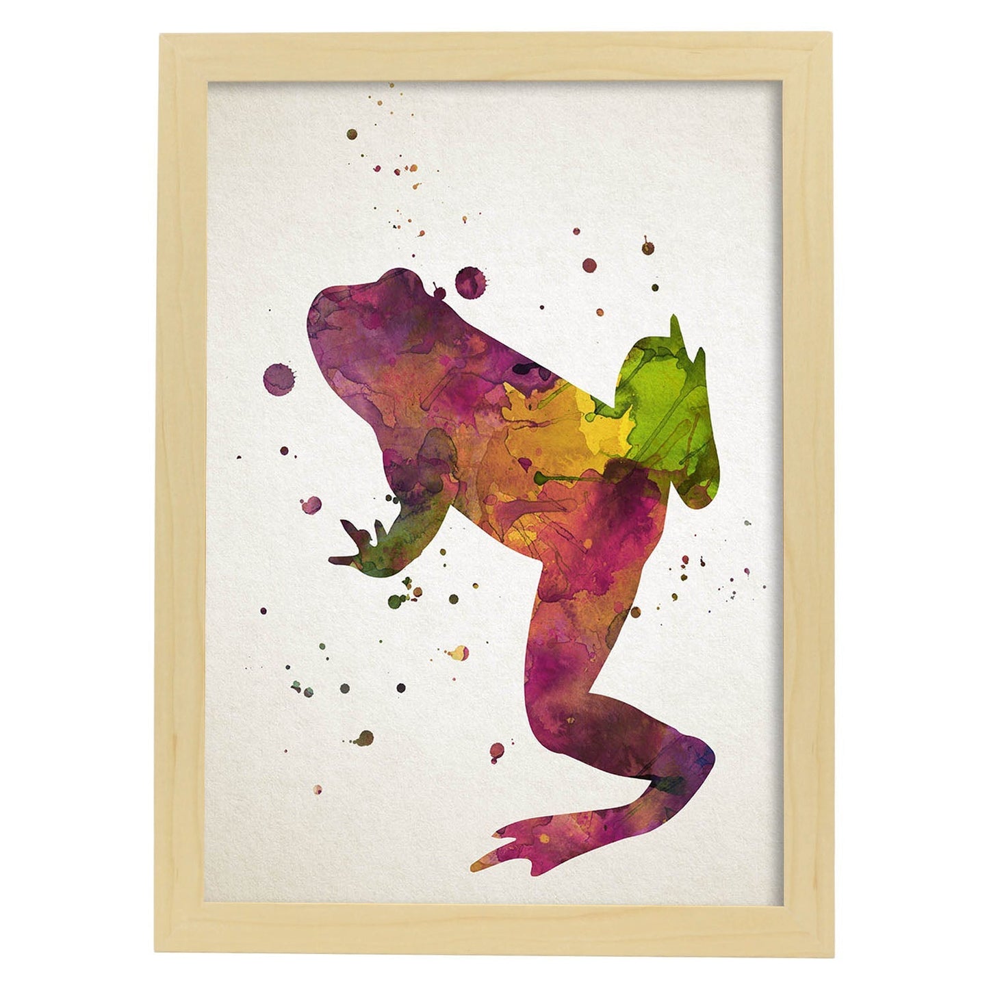 Poster de Rana estilo acuarela. Láminas de animales con estilo acuarela-Artwork-Nacnic-A4-Marco Madera clara-Nacnic Estudio SL