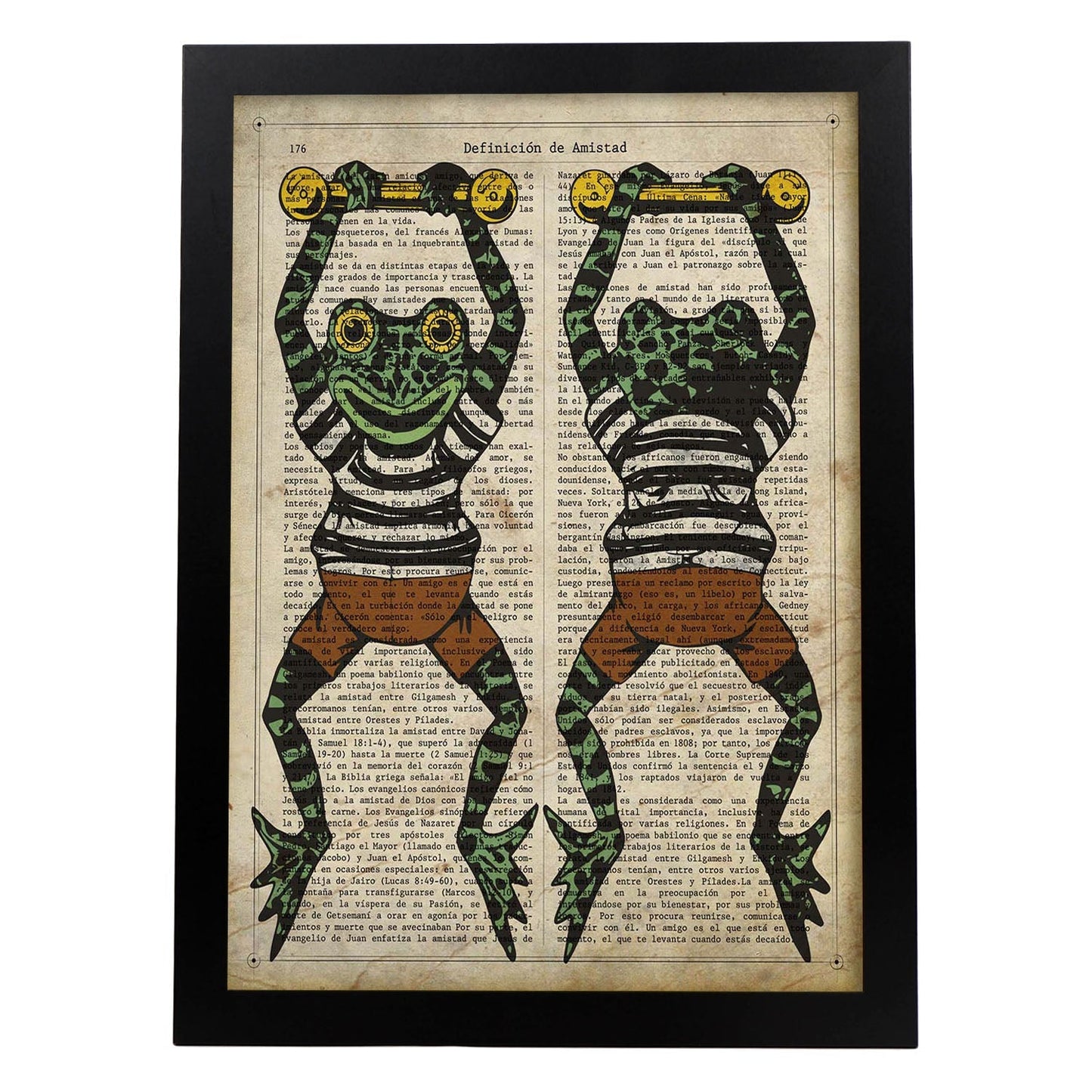 Poster de Ranas camiseta de rayas. Láminas de animales con definiciones. Ilustraciones de animales con textos.-Artwork-Nacnic-A4-Marco Negro-Nacnic Estudio SL