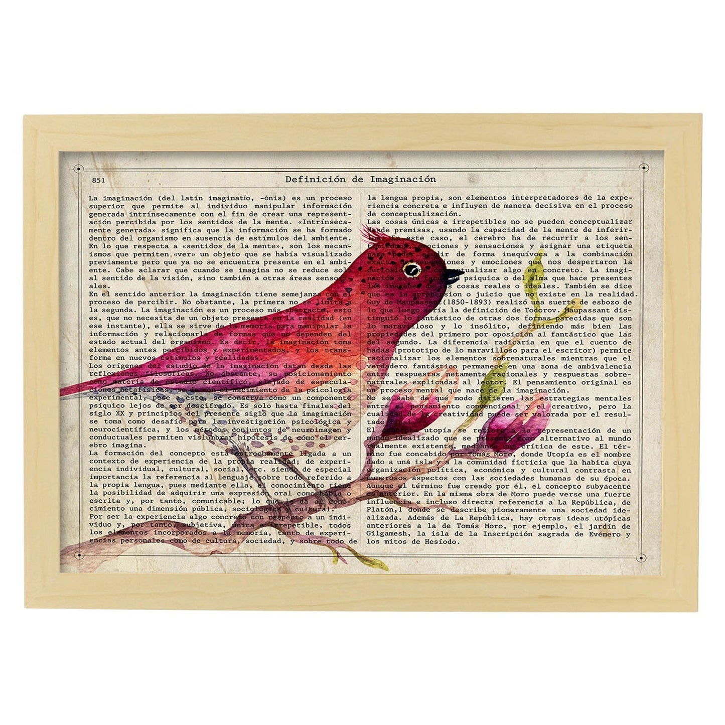 Poster de RapsBerry Bird con definición. Láminas de animales con texto y definición. Diseño de interiores basado en animales.-Artwork-Nacnic-A4-Marco Madera clara-Nacnic Estudio SL