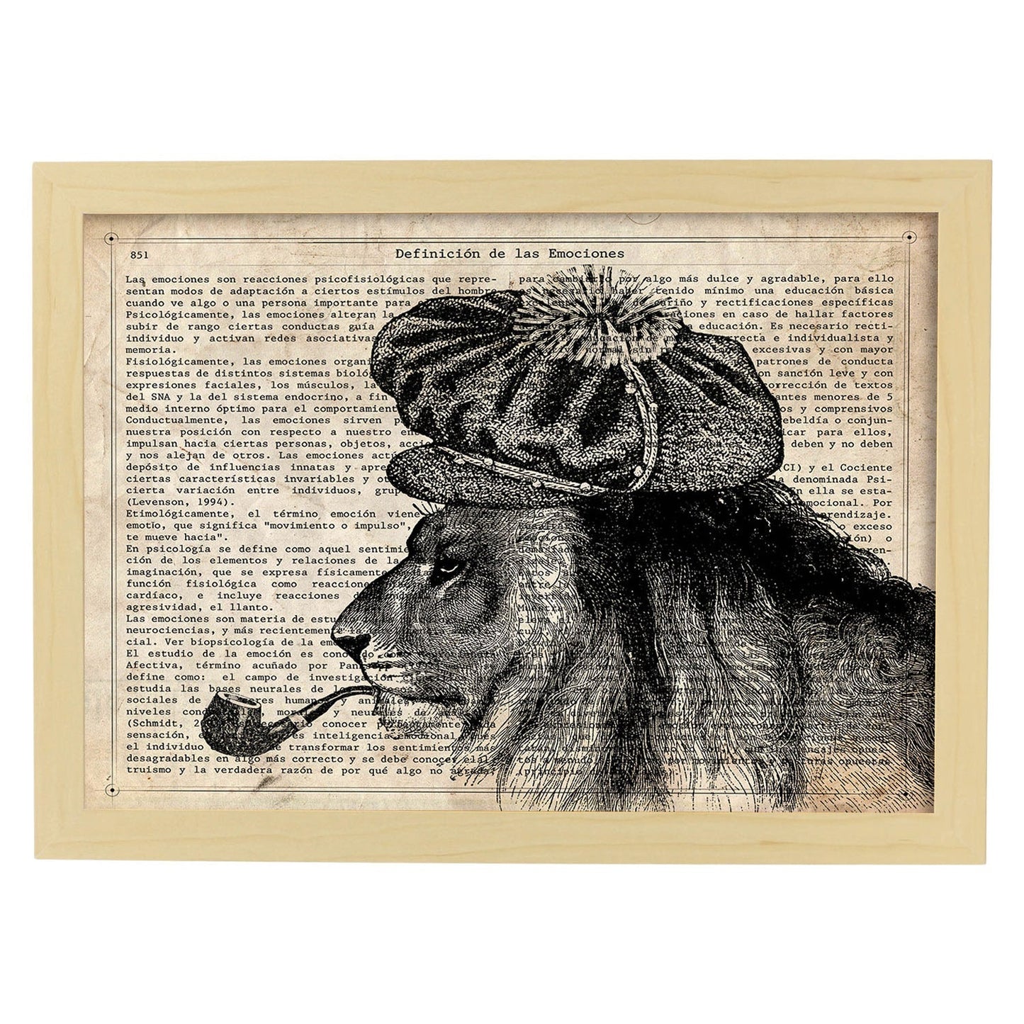 Poster de Rasta Lion con definición. Láminas de animales con texto y definición. Diseño de interiores basado en animales.-Artwork-Nacnic-A4-Marco Madera clara-Nacnic Estudio SL