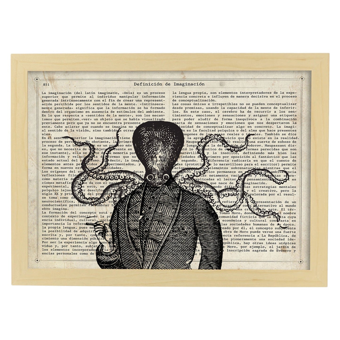 Poster de Rasta Octopus con definición. Láminas de animales con texto y definición. Diseño de interiores basado en animales.-Artwork-Nacnic-A3-Marco Madera clara-Nacnic Estudio SL
