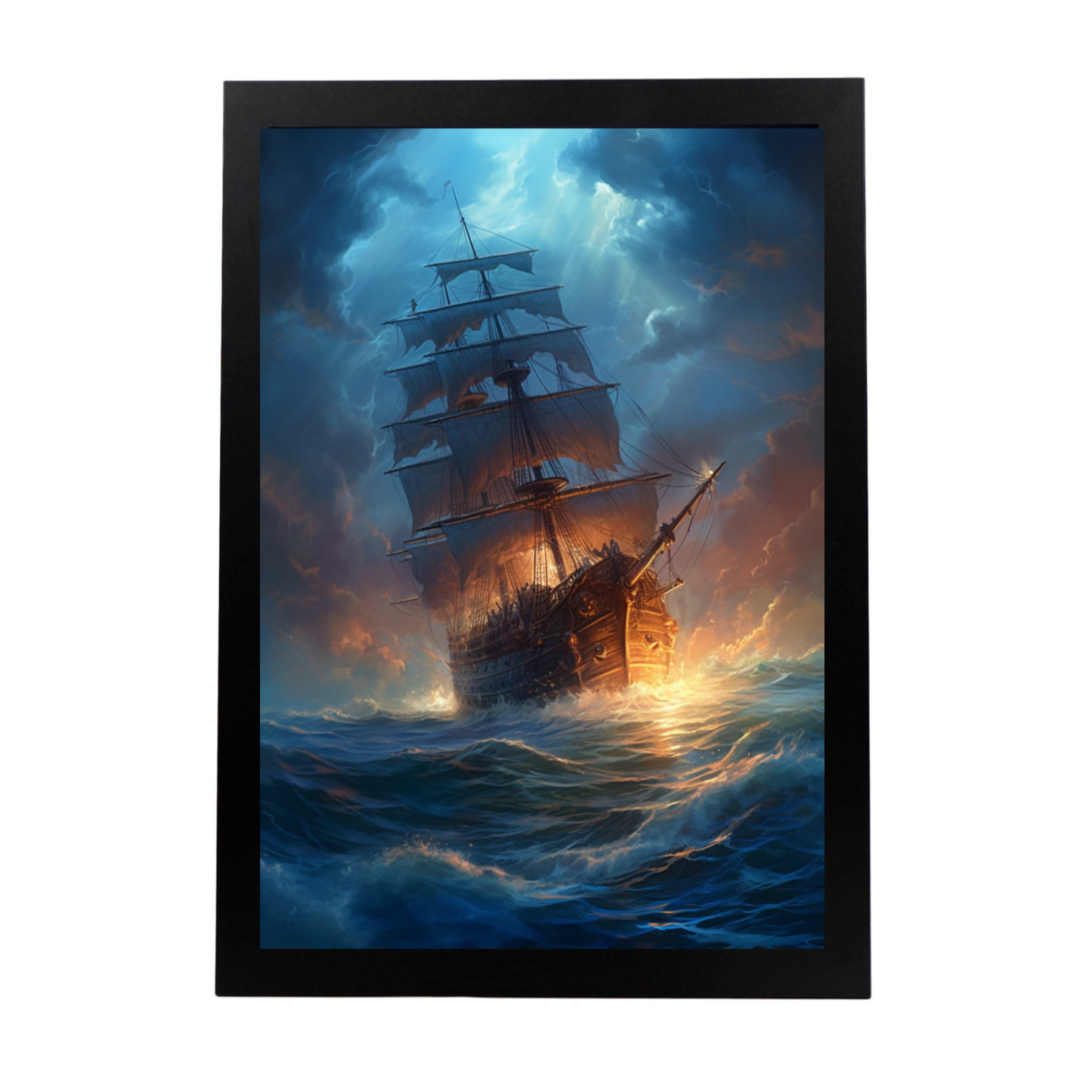 Póster de Galeón Fantasma con Rayos Azules Intensos