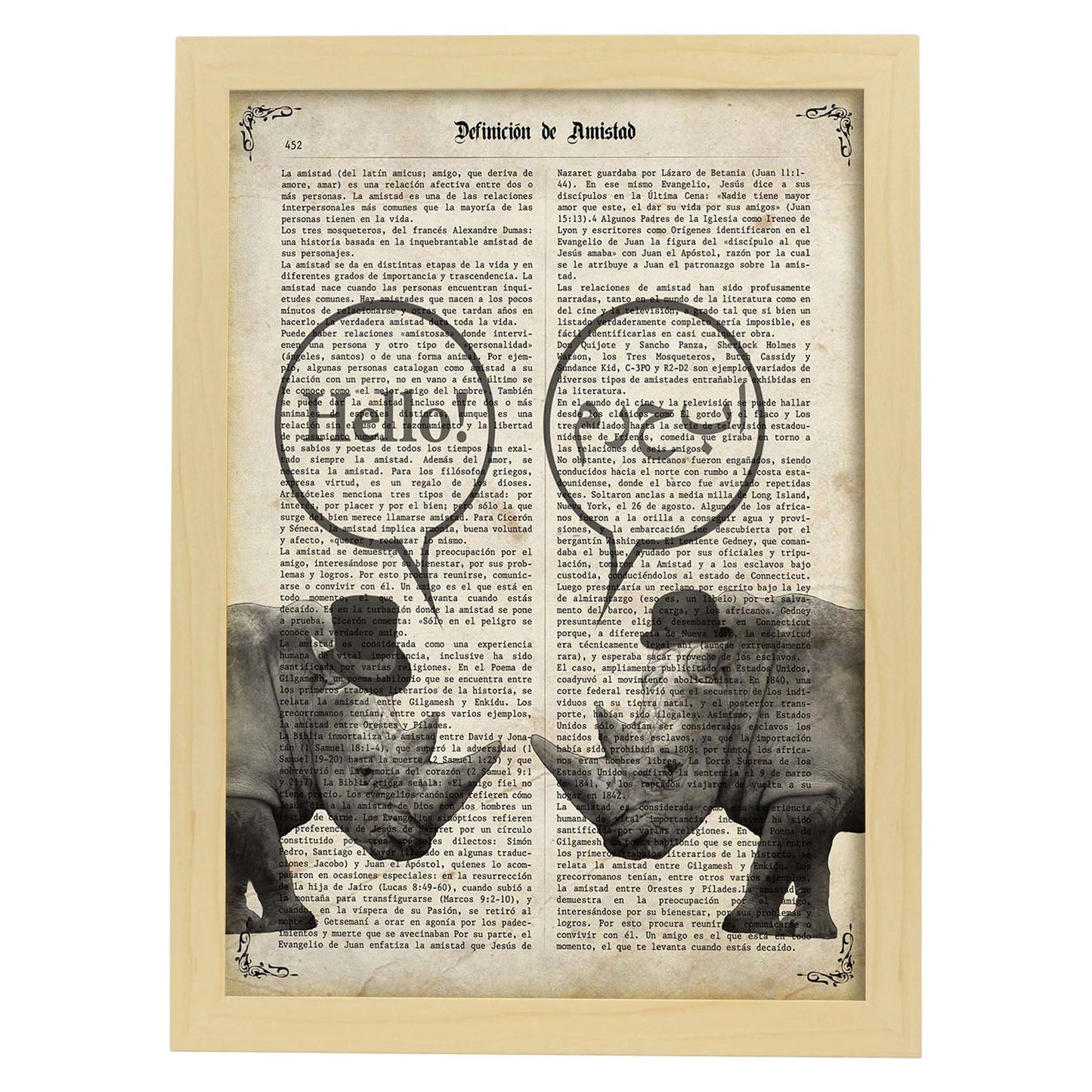 Poster de Rinos hablando. Láminas de animales con definiciones. Ilustraciones de animales con textos.-Artwork-Nacnic-A4-Marco Madera clara-Nacnic Estudio SL