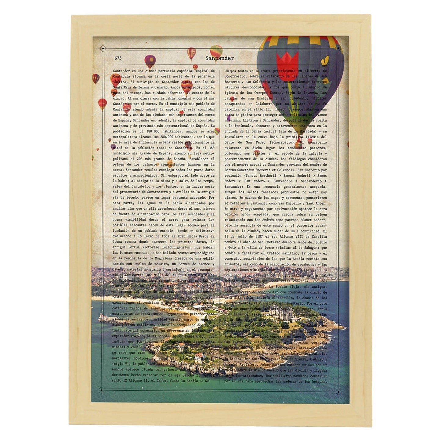 Poster de Santander 2. Láminas de ciudades españolas con definiciones. Decoración de interiores para españoles.-Artwork-Nacnic-A4-Marco Madera clara-Nacnic Estudio SL