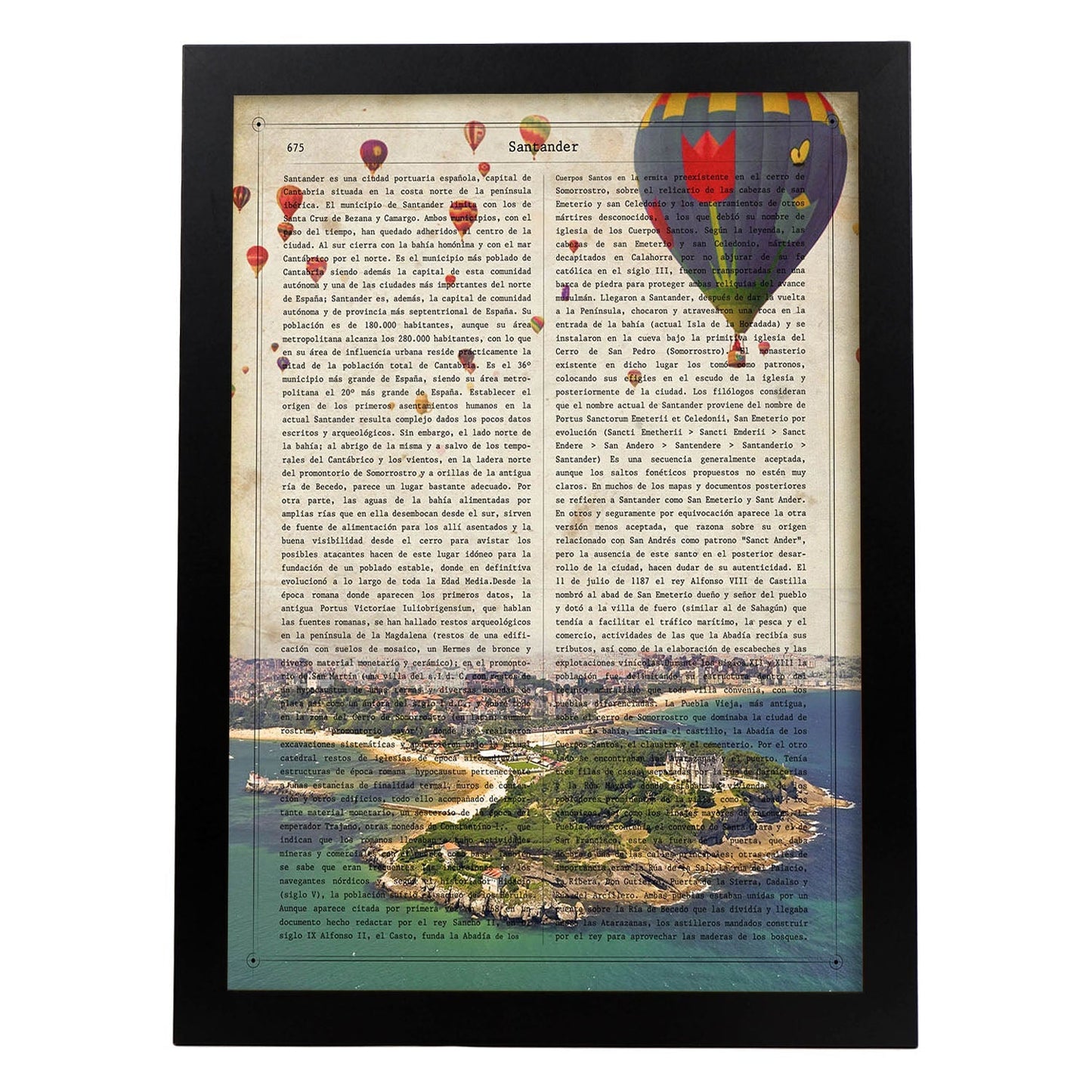 Poster de Santander 2. Láminas de ciudades españolas con definiciones. Decoración de interiores para españoles.-Artwork-Nacnic-A4-Marco Negro-Nacnic Estudio SL