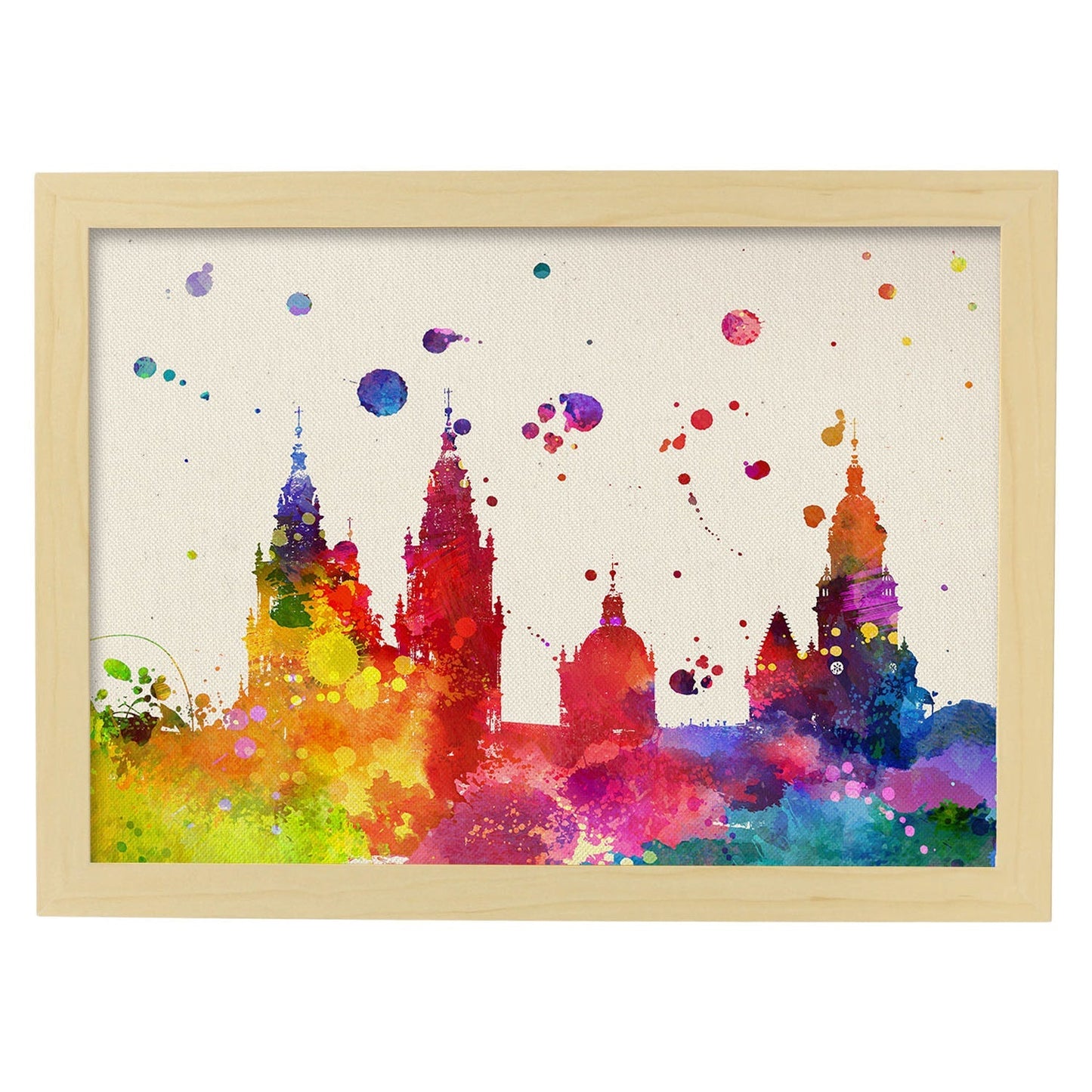 Poster de Santiago de compostela. Láminas e ilustraciones de ciudades, comunidades, y mapas de España.-Artwork-Nacnic-A4-Marco Madera clara-Nacnic Estudio SL