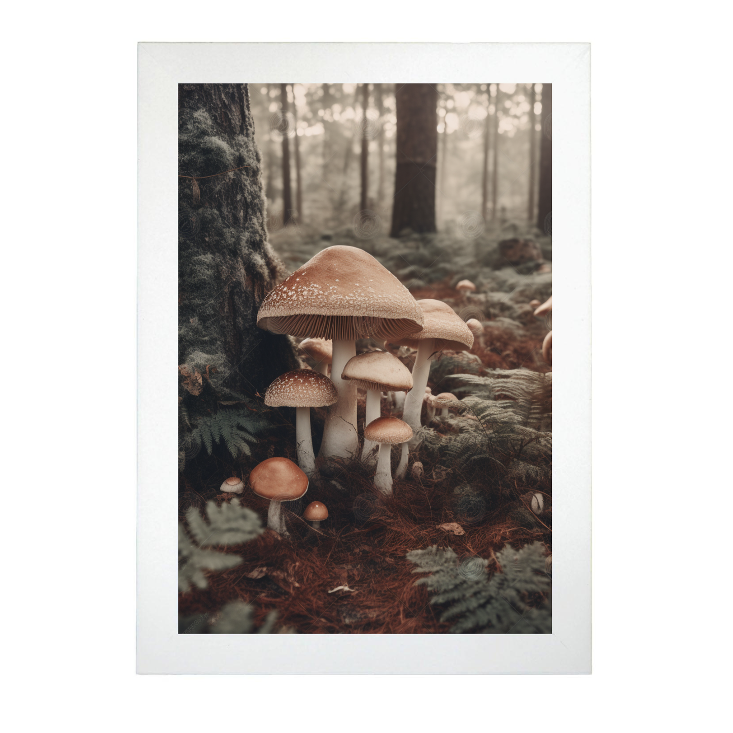 Lámina Vintage de Setas Antiguas en Bosque 8k Blanco