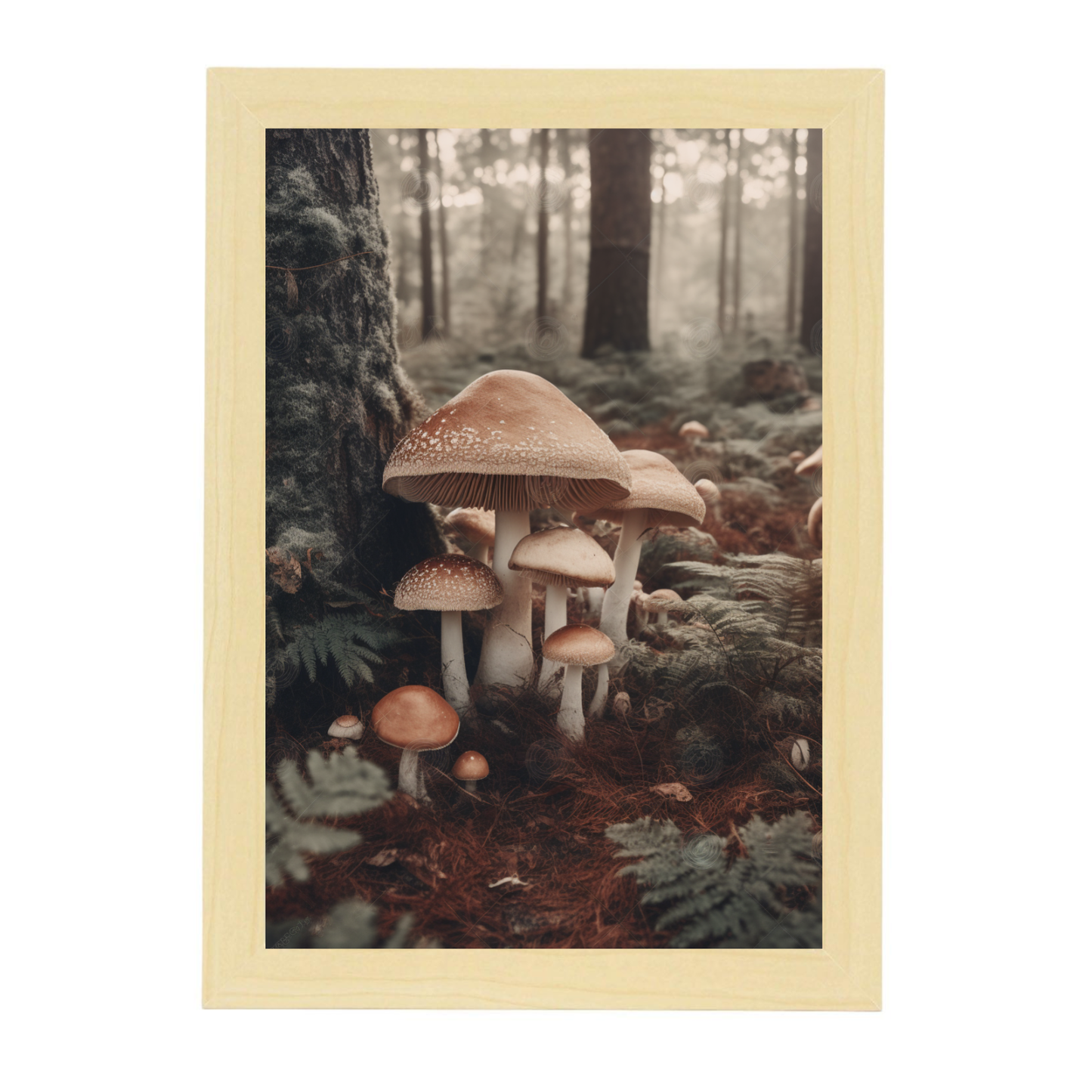 Lámina Vintage de Setas Antiguas en Bosque 8k Blanco