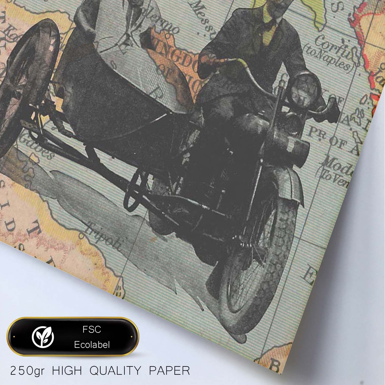 Poster de Sidecar en Italia. Láminas de mapas del mundo. Decoración con mapas e imágenes vintage.-Artwork-Nacnic-Nacnic Estudio SL
