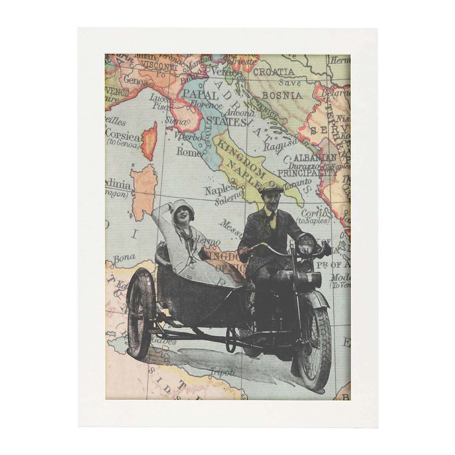Poster de Sidecar en Italia. Láminas de mapas del mundo. Decoración con mapas e imágenes vintage.-Artwork-Nacnic-A3-Marco Blanco-Nacnic Estudio SL