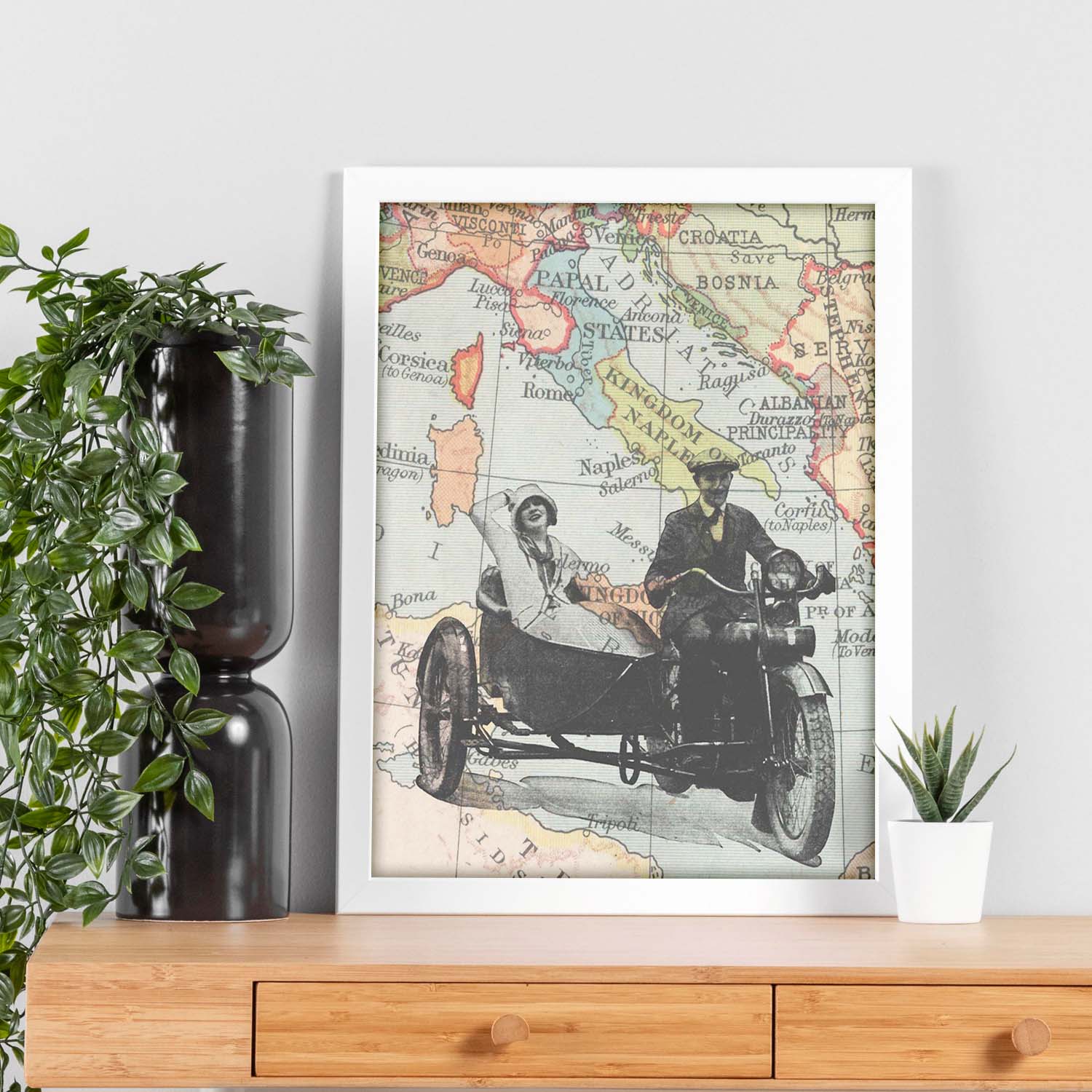 Poster de Sidecar en Italia. Láminas de mapas del mundo. Decoración con mapas e imágenes vintage.-Artwork-Nacnic-Nacnic Estudio SL