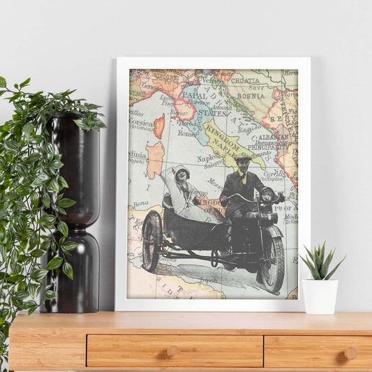 Poster de Sidecar en Italia. Láminas de mapas del mundo. Decoración con mapas e imágenes vintage.-Artwork-Nacnic-Nacnic Estudio SL
