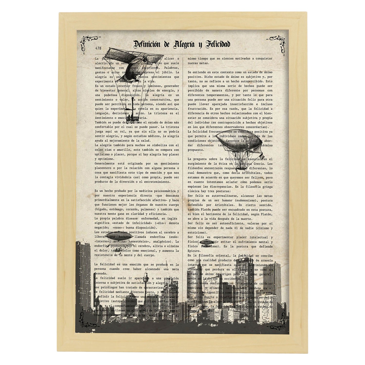 Poster de Skyline con globos. Láminas de globos aeroestáticos. Diseño con imágenes de globos.-Artwork-Nacnic-A3-Marco Madera clara-Nacnic Estudio SL