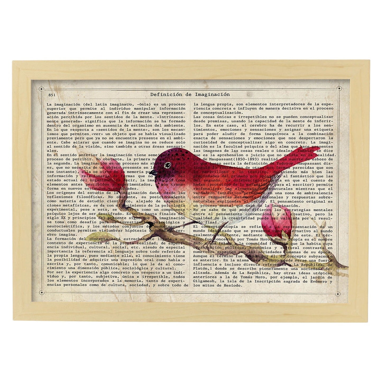 Poster de Strawberry Bird con definición. Láminas de animales con texto y definición. Diseño de interiores basado en animales.-Artwork-Nacnic-A4-Marco Madera clara-Nacnic Estudio SL